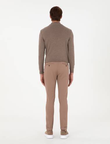 Vizon Slim Fit Beli Lastikli Bağcıklı Kanvas Pantolon