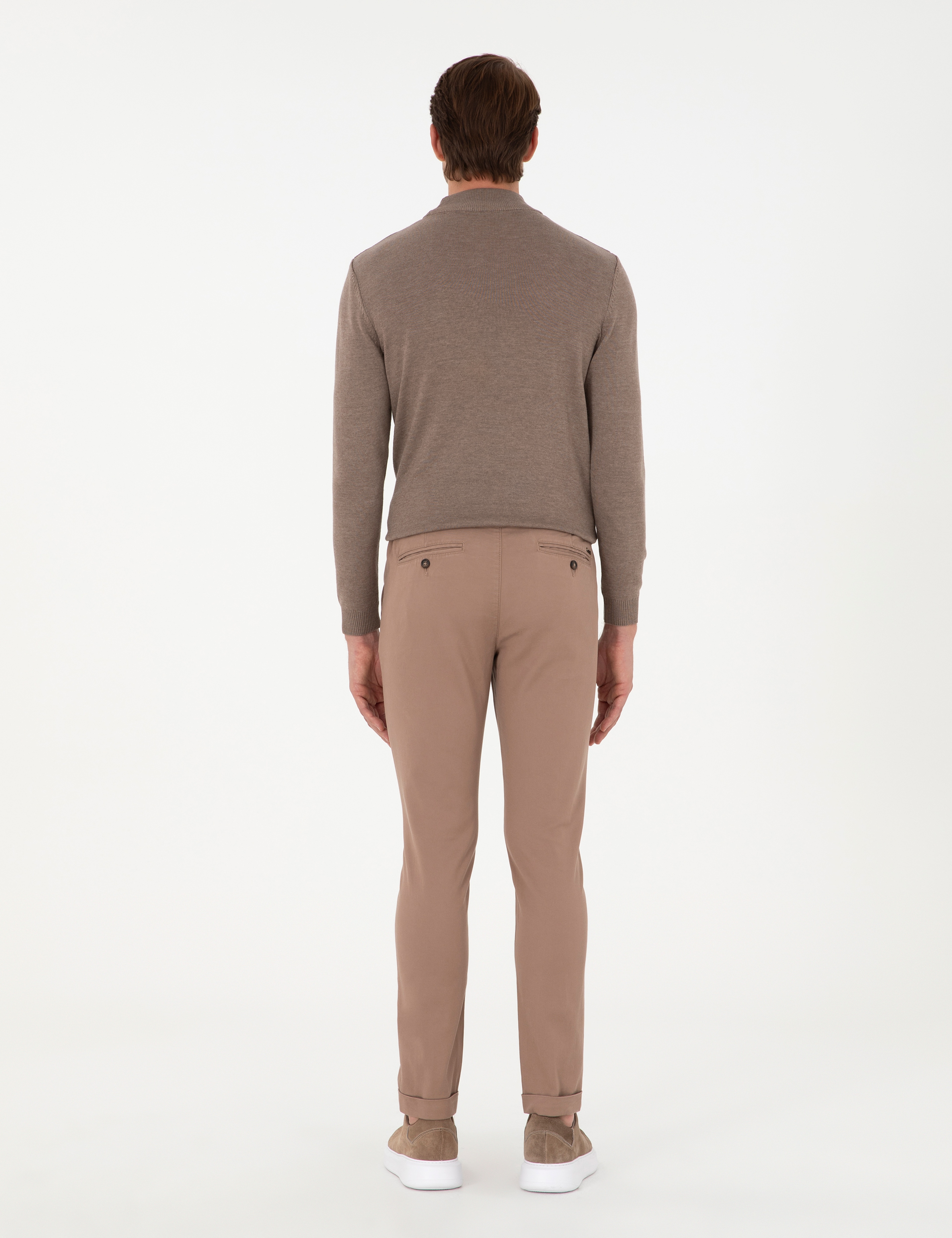 Vizon Slim Fit Beli Lastikli Bağcıklı Kanvas Pantolon