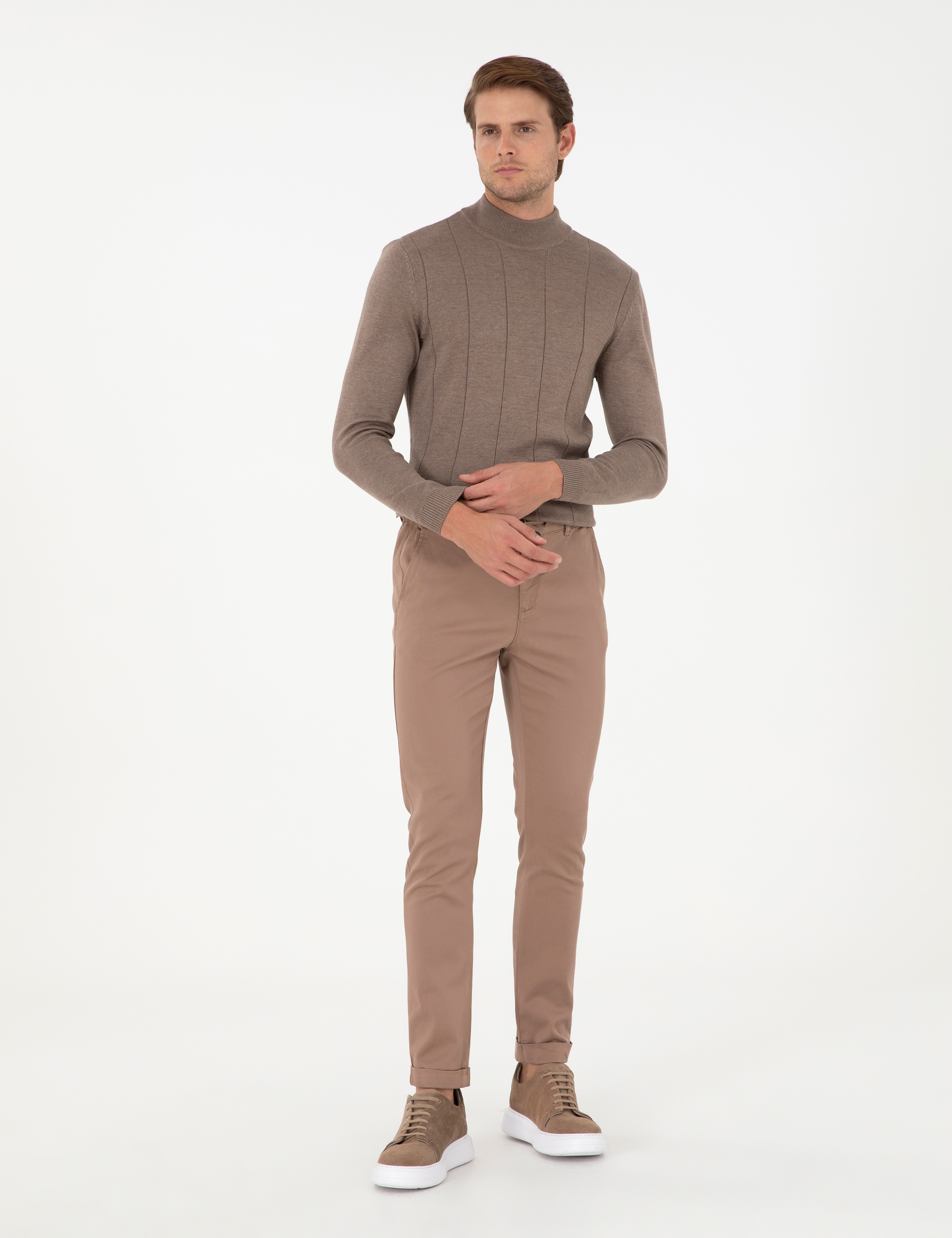 Vizon Slim Fit Beli Lastikli Bağcıklı Kanvas Pantolon - Image 1