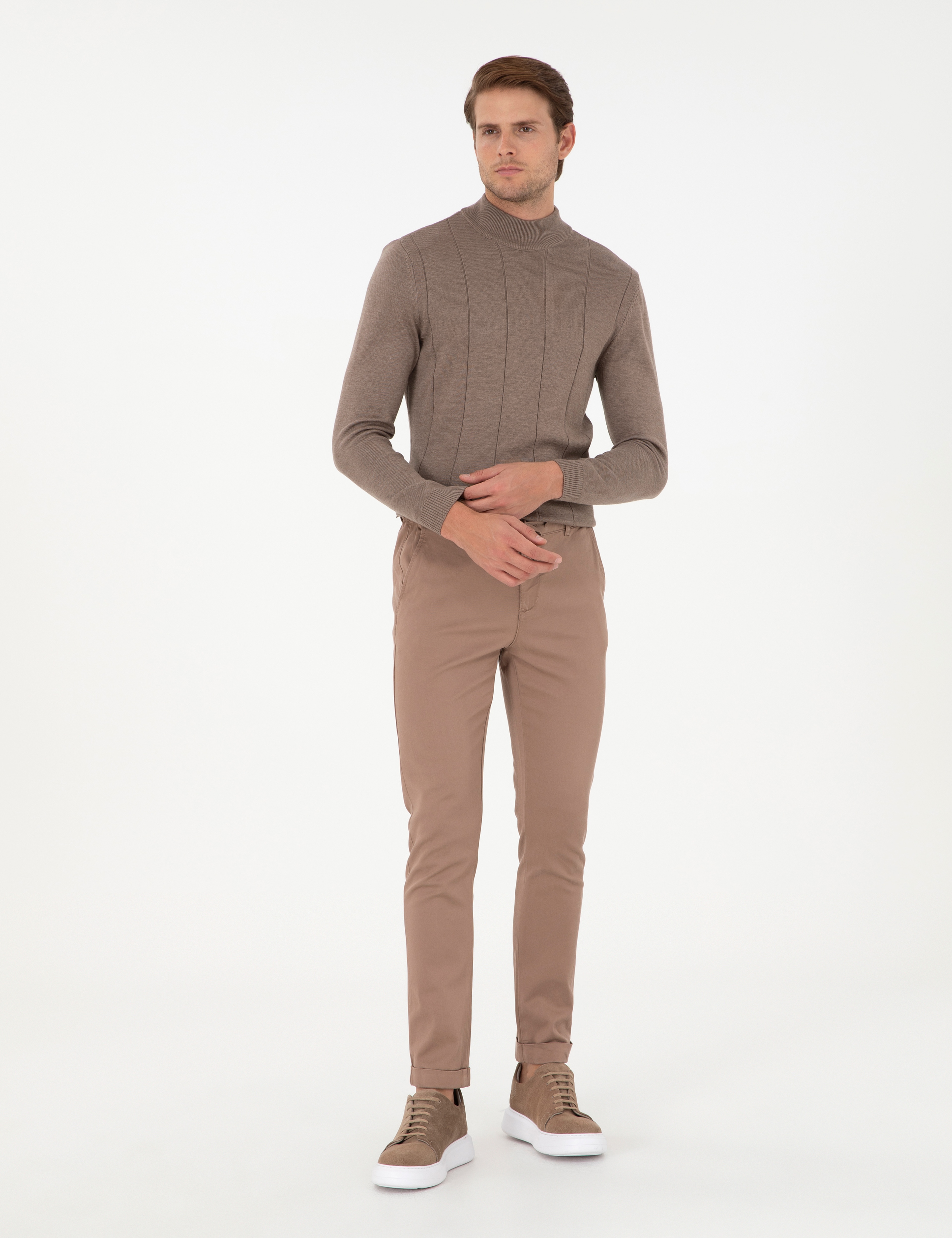 Vizon Slim Fit Beli Lastikli Bağcıklı Kanvas Pantolon