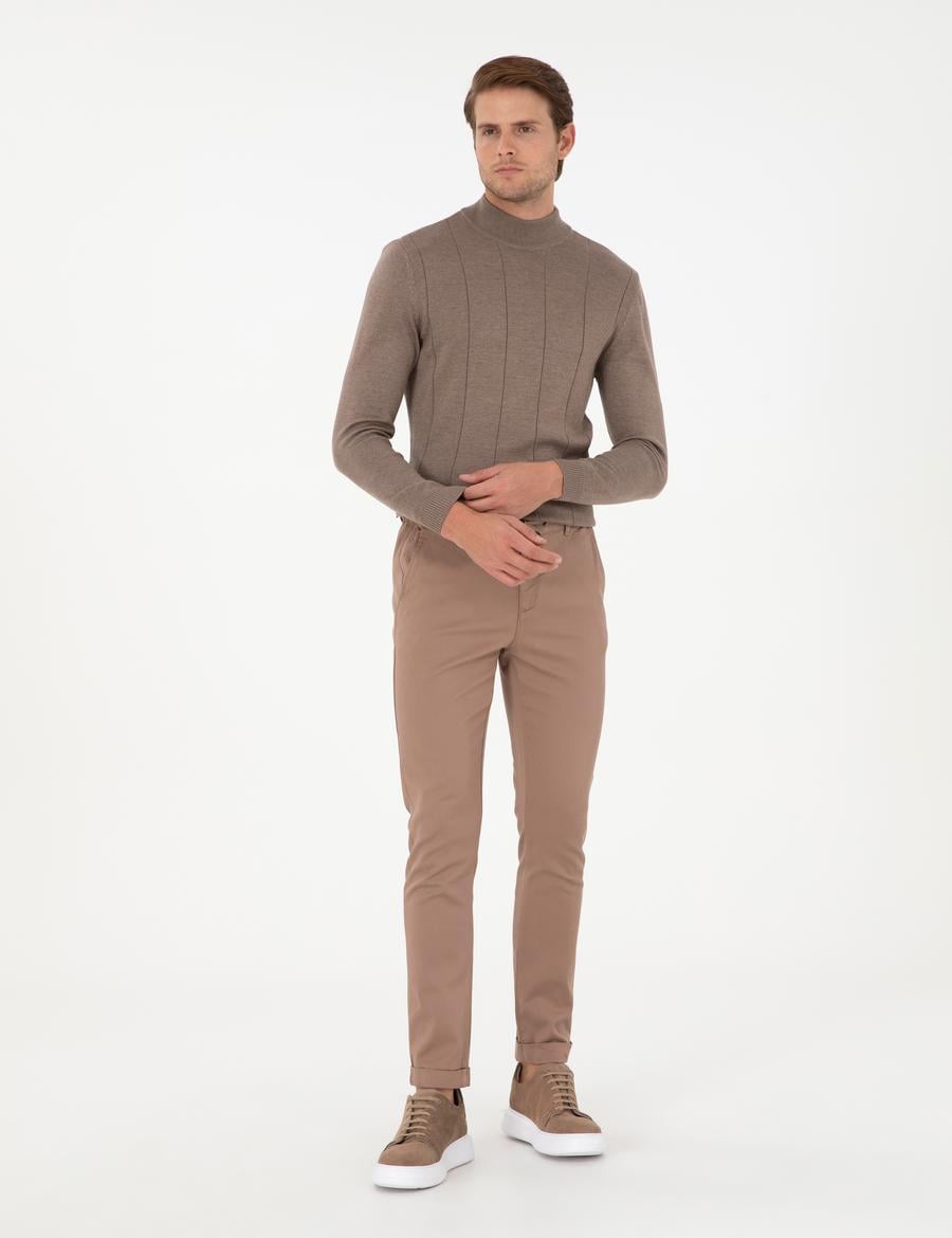 Vizon Slim Fit Beli Lastikli Bağcıklı Kanvas Pantolon