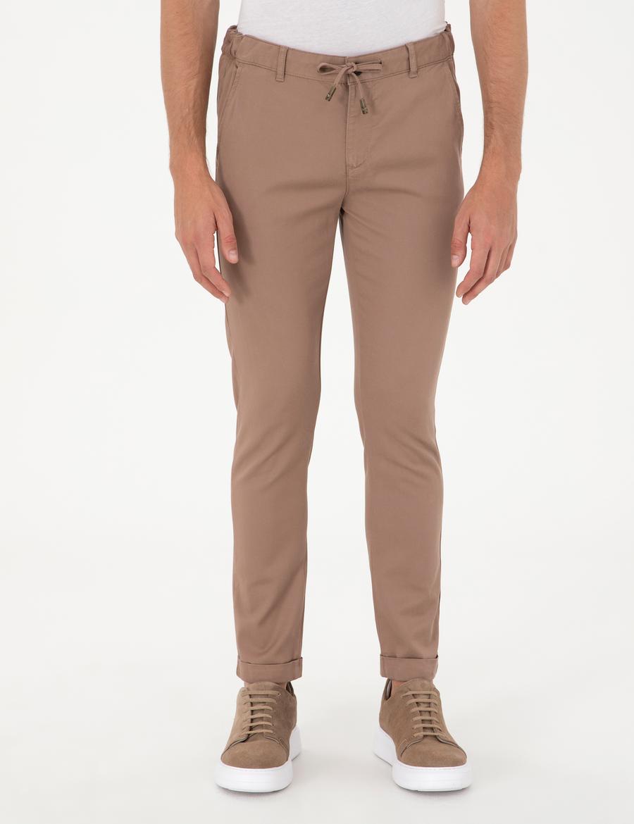Vizon Slim Fit Beli Lastikli Bağcıklı Kanvas Pantolon