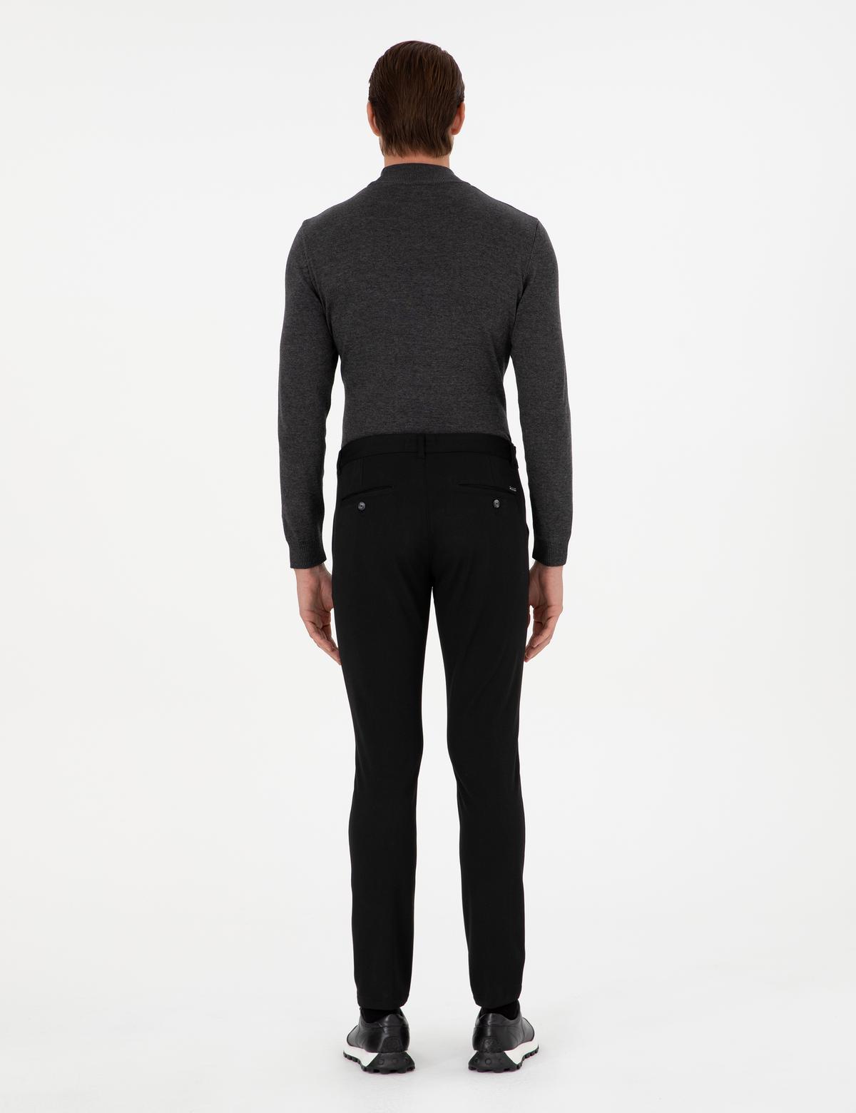 Siyah Slim Fit Jogger Kanvas Pantolon - 50295934014