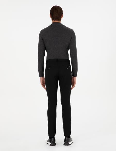 Siyah Slim Fit Jogger Kanvas Pantolon - 50295934014