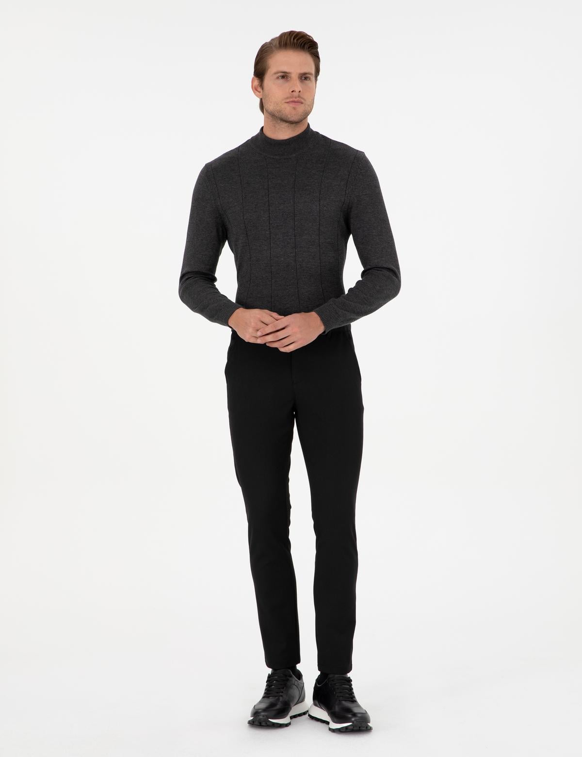 Siyah Slim Fit Jogger Kanvas Pantolon - 50295934014