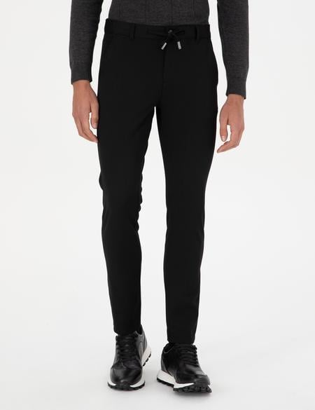 Siyah Slim Fit Jogger Kanvas Pantolon - 50295934014