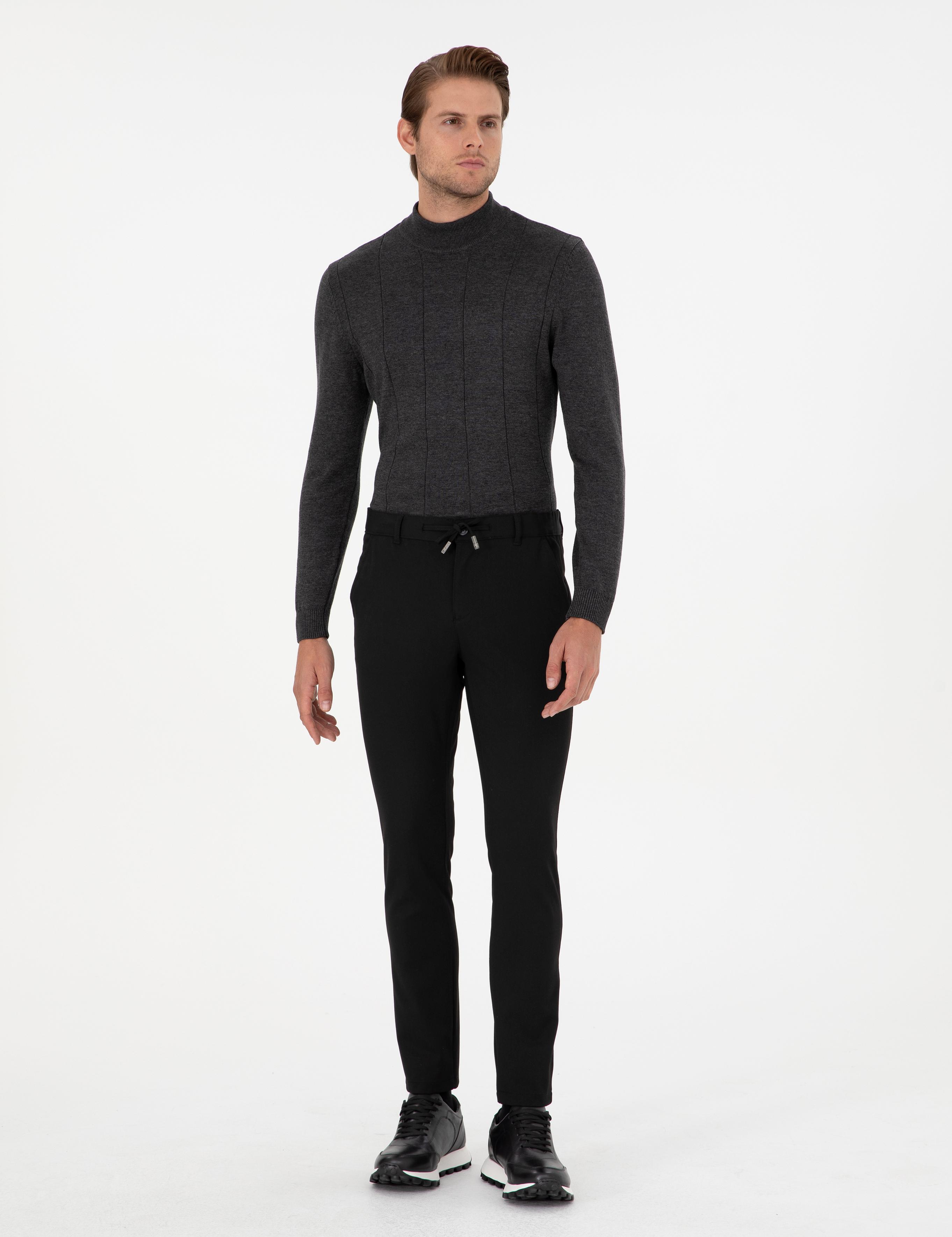 Siyah Slim Fit Jogger Kanvas Pantolon