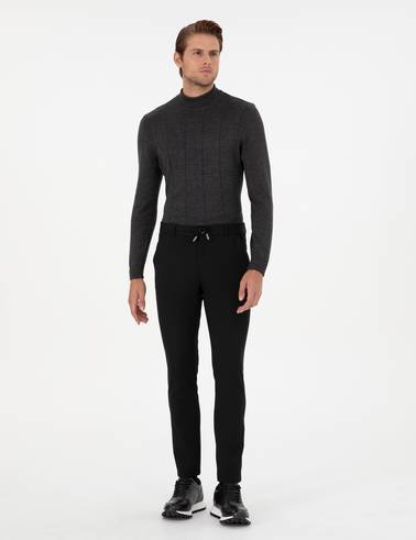 Siyah Slim Fit Jogger Kanvas Pantolon