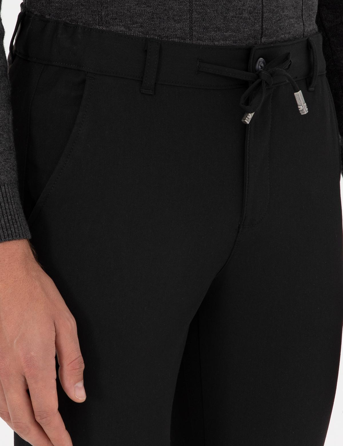 Siyah Slim Fit Jogger Kanvas Pantolon - 50295934014