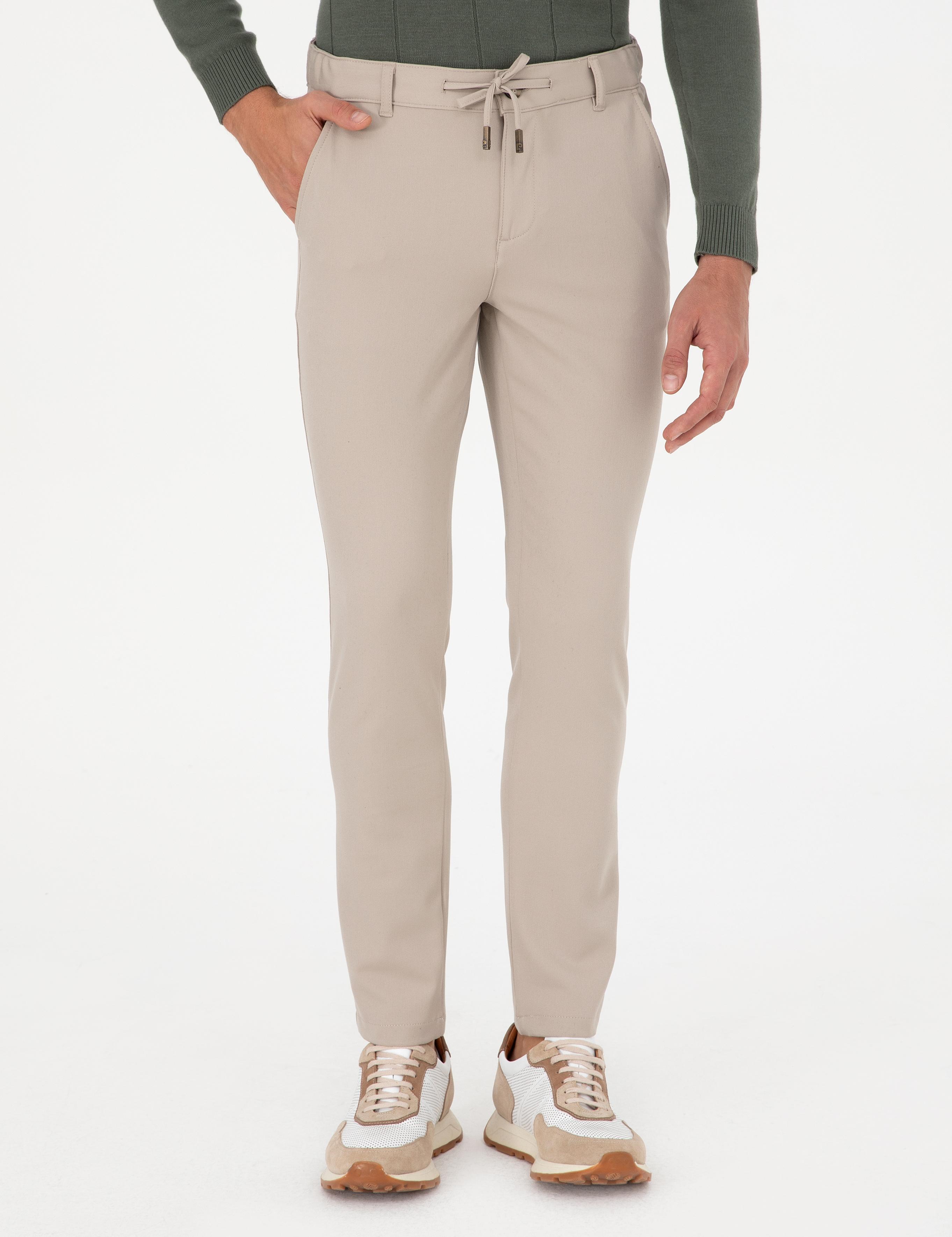 Bej Slim Fit Jogger Kanvas Pantolon