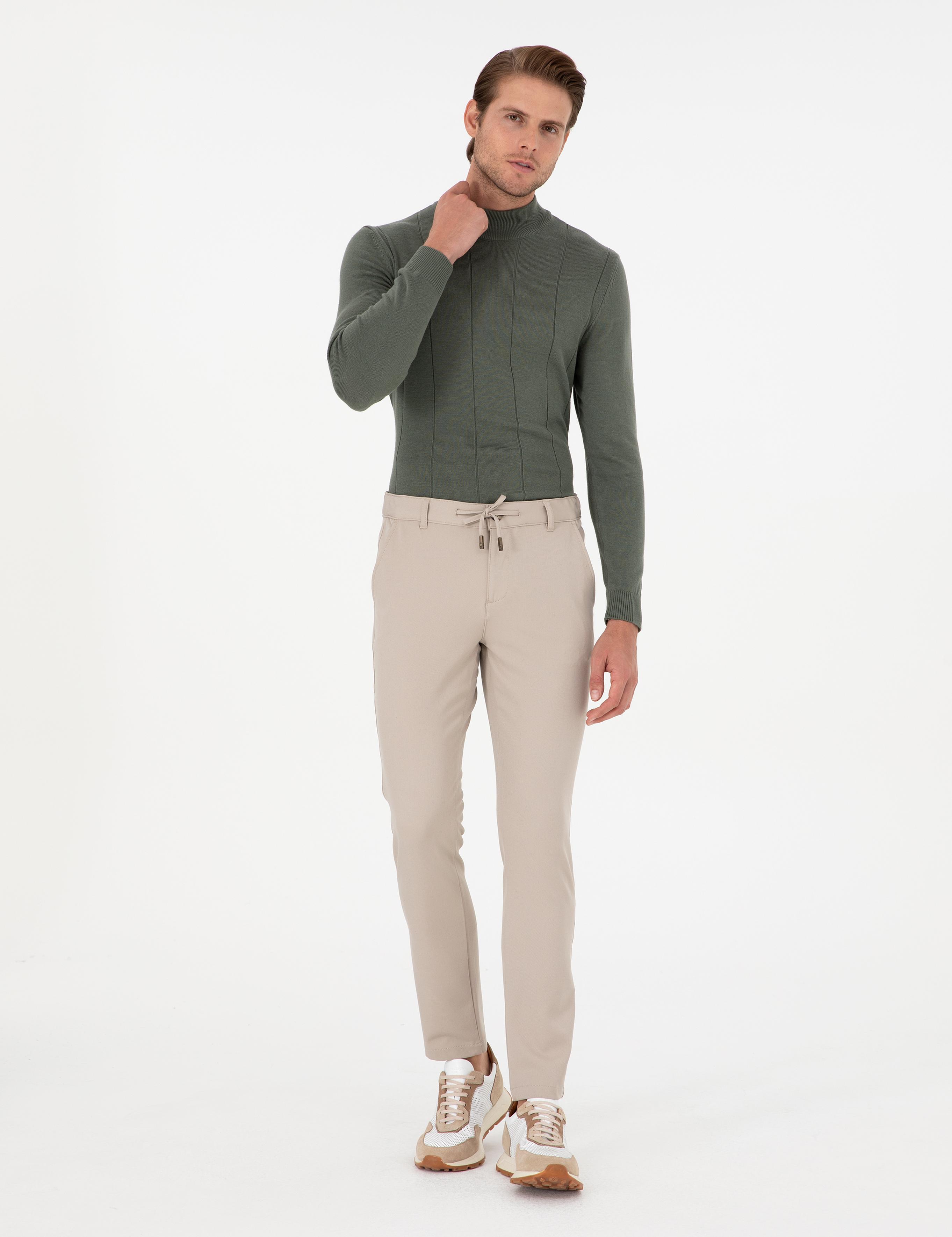 Bej Slim Fit Jogger Kanvas Pantolon