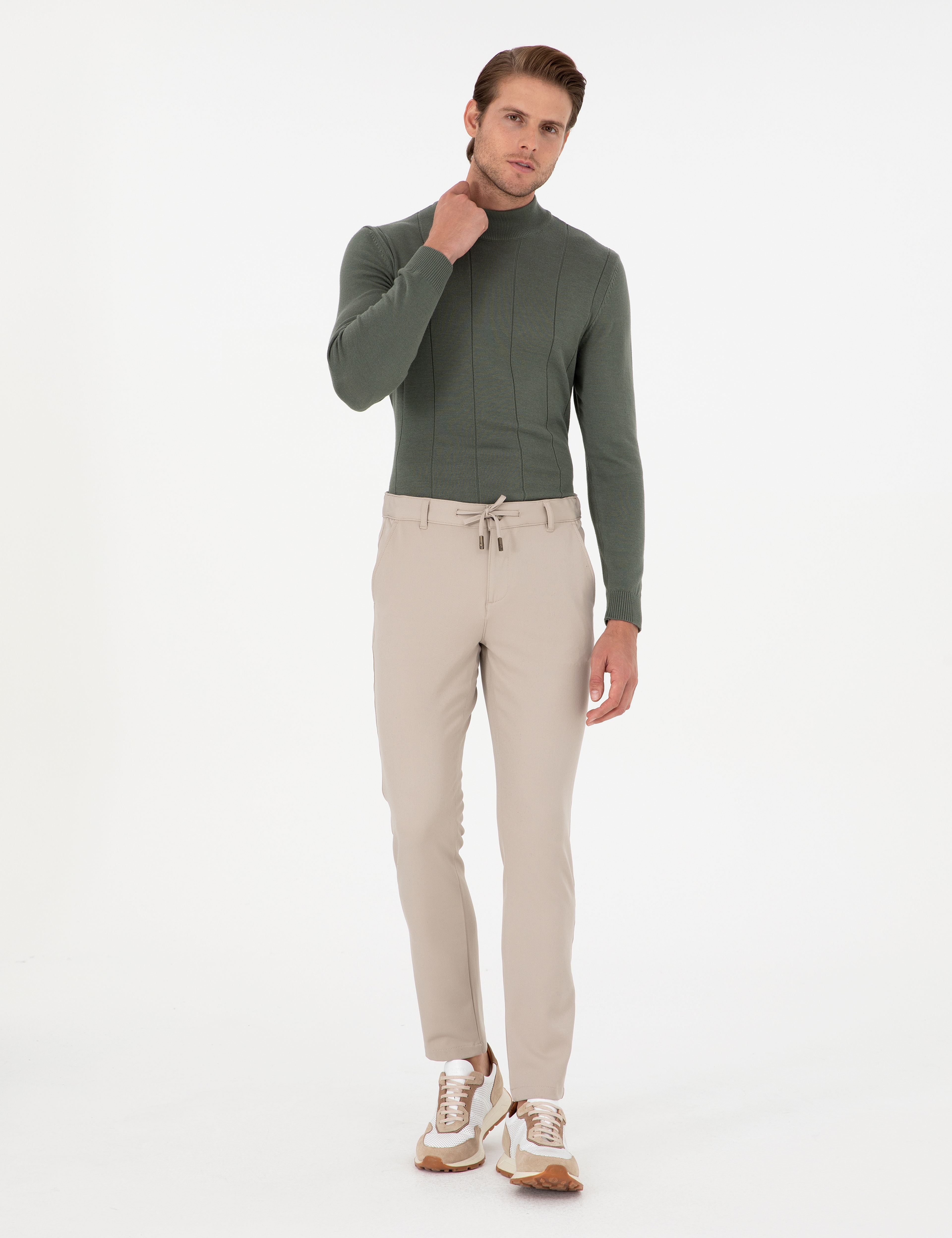 Bej Slim Fit Jogger Kanvas Pantolon - Image 3