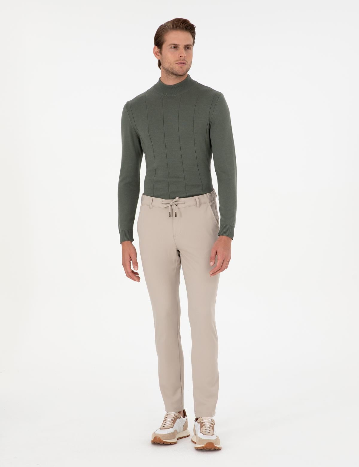 Bej Slim Fit Jogger Kanvas Pantolon