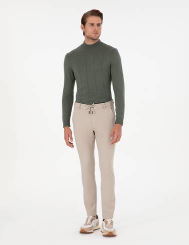 Bej Slim Fit Jogger Kanvas Pantolon
