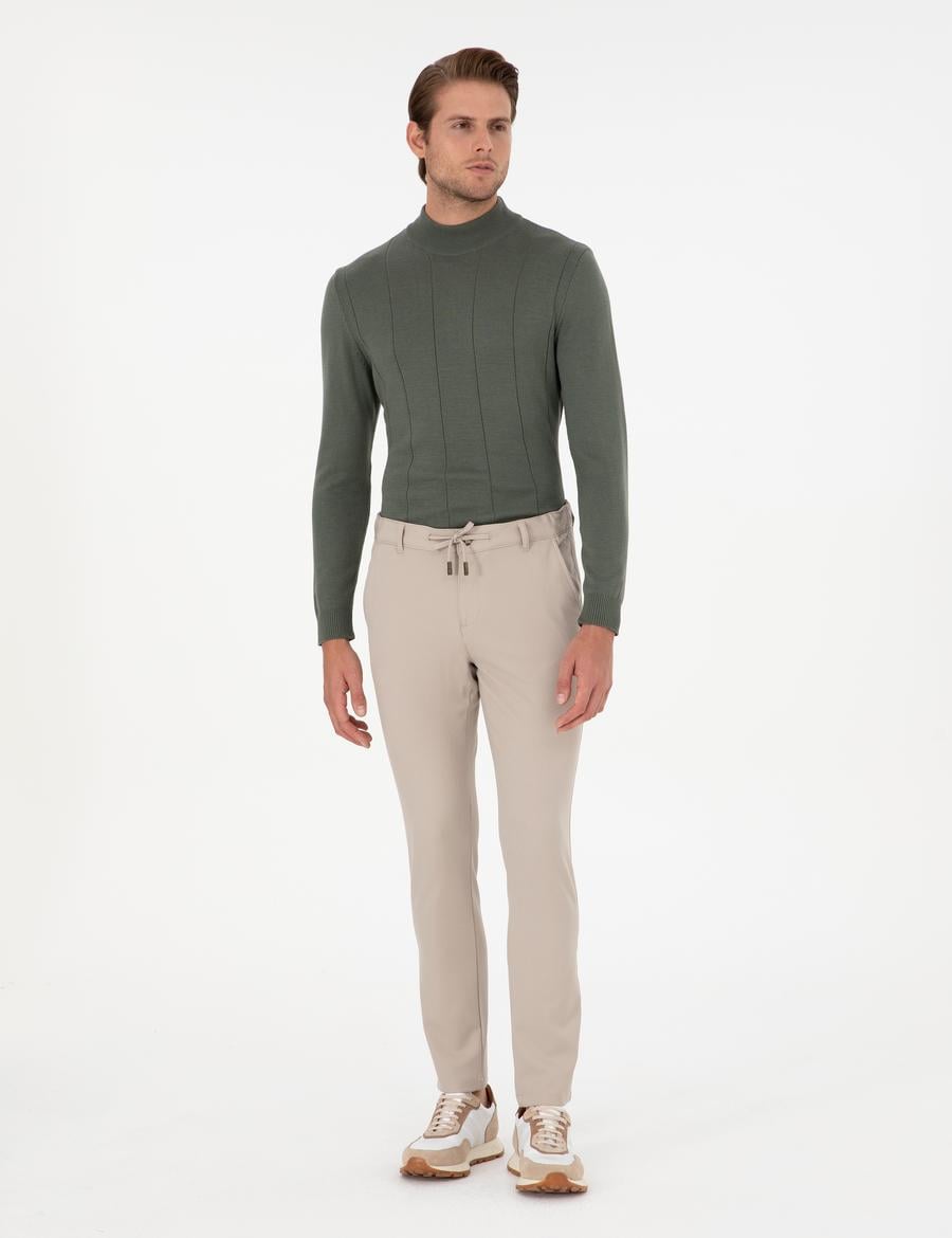 Bej Slim Fit Jogger Kanvas Pantolon