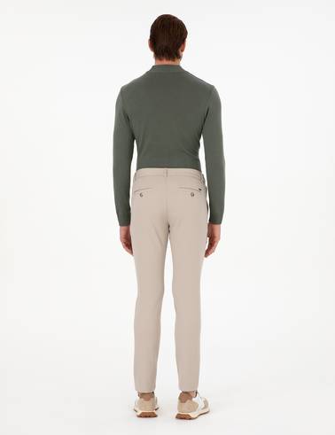 Bej Slim Fit Jogger Kanvas Pantolon