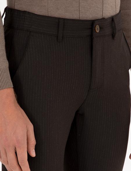 Kahverengi Slim Fit Çizgili Kanvas Pantolon - 50299528101