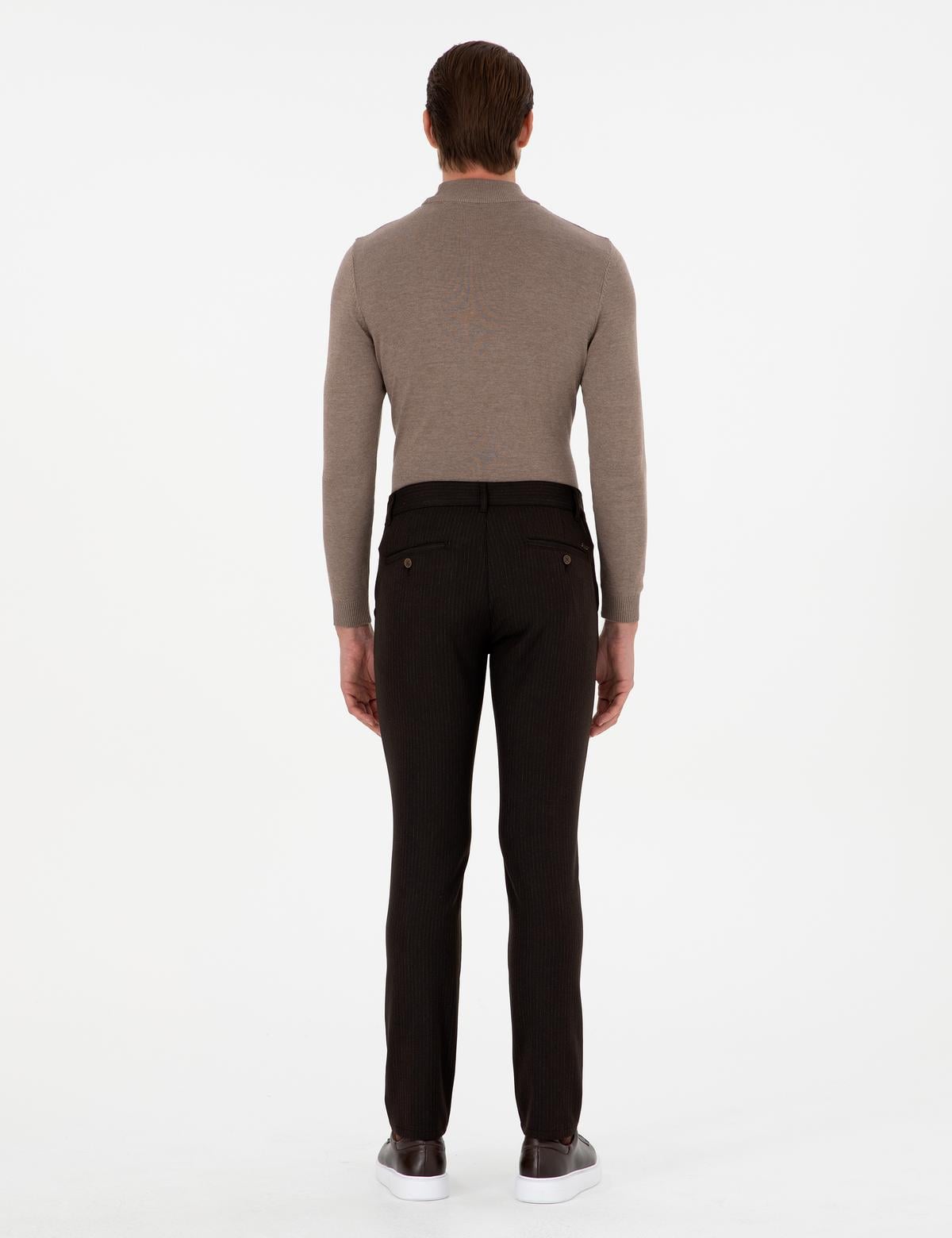 Kahverengi Slim Fit Çizgili Kanvas Pantolon - 50299528101