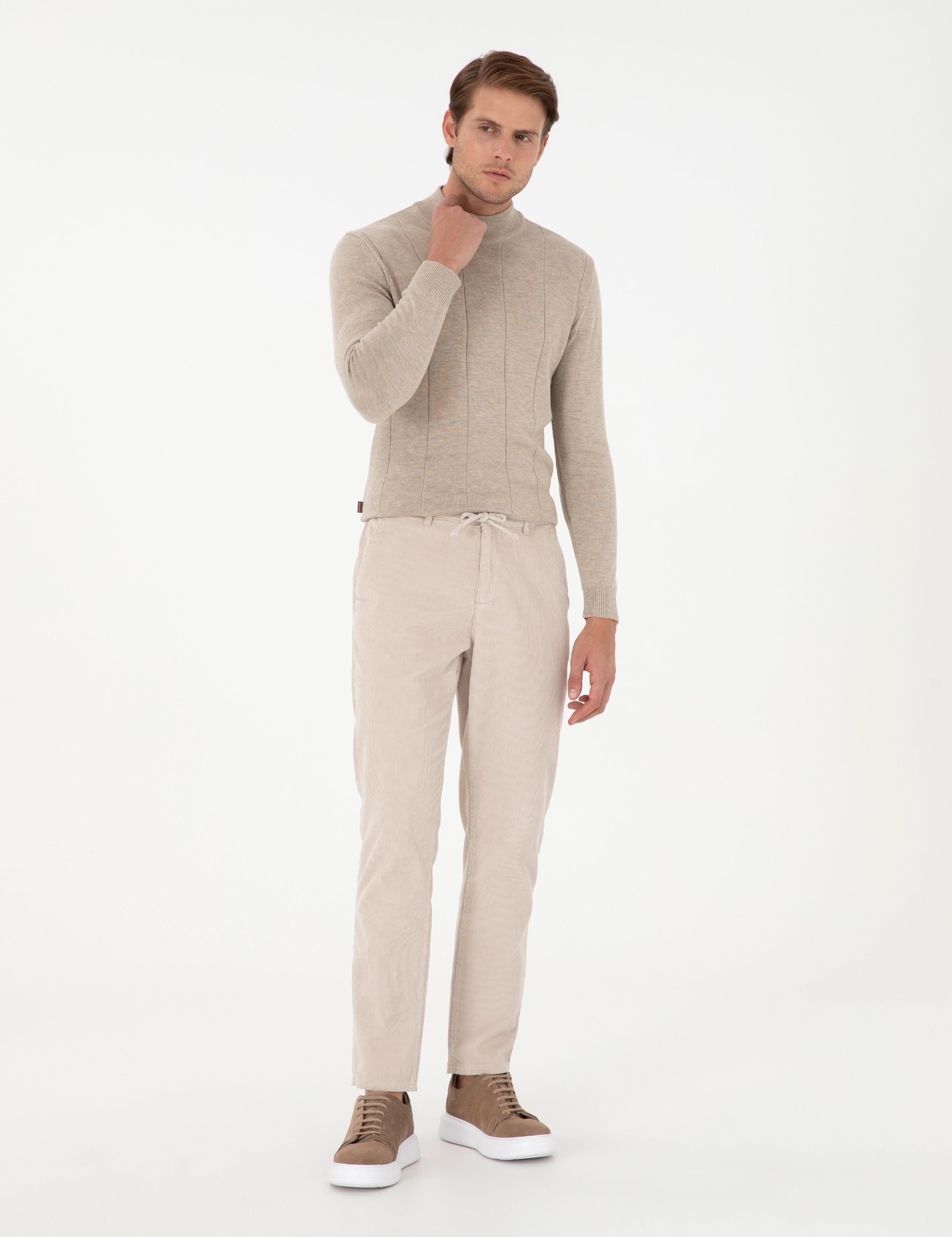 Bej Carrot Fit Kadife Kanvas Pantolon