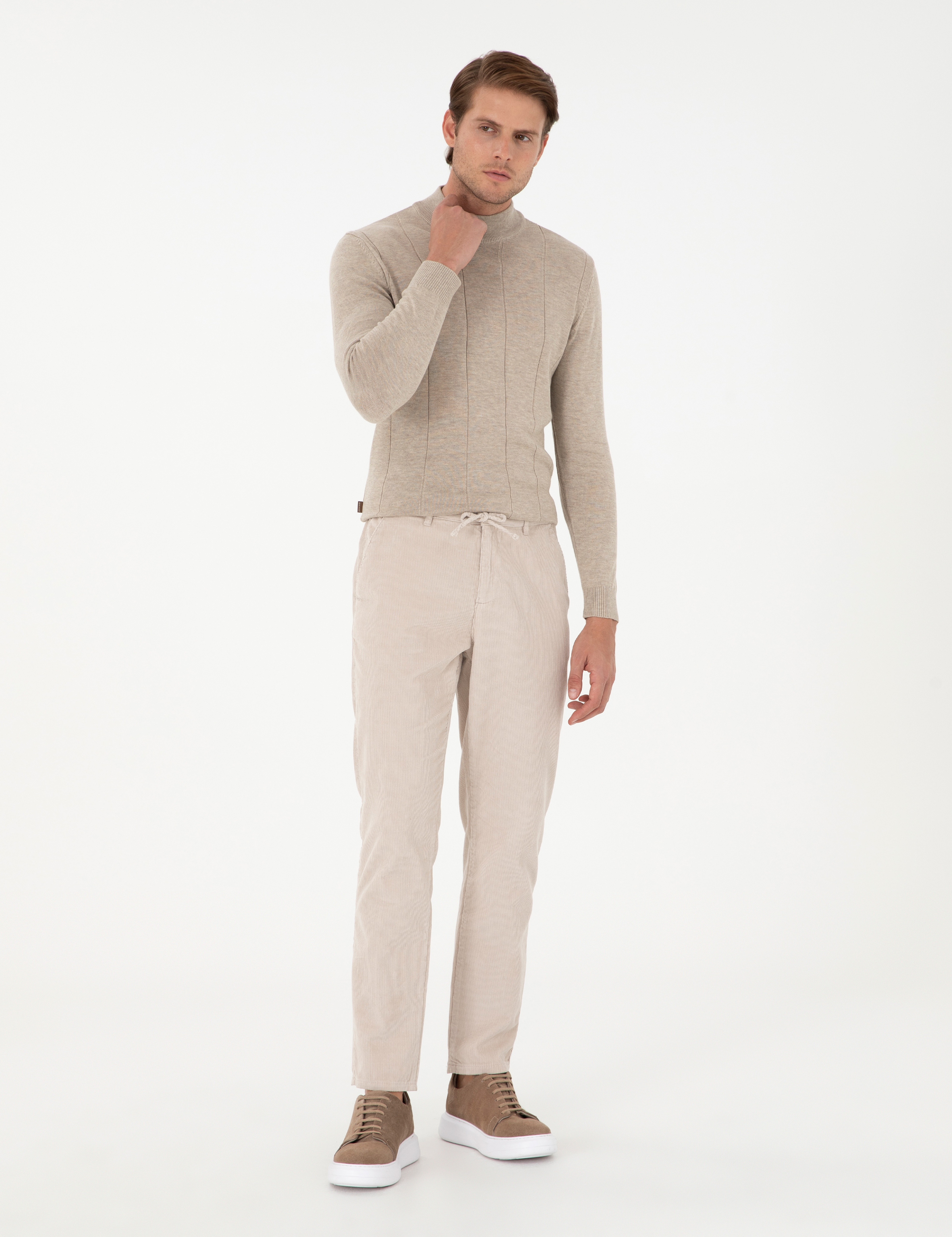 Bej Carrot Fit Kadife Kanvas Pantolon - Image 3