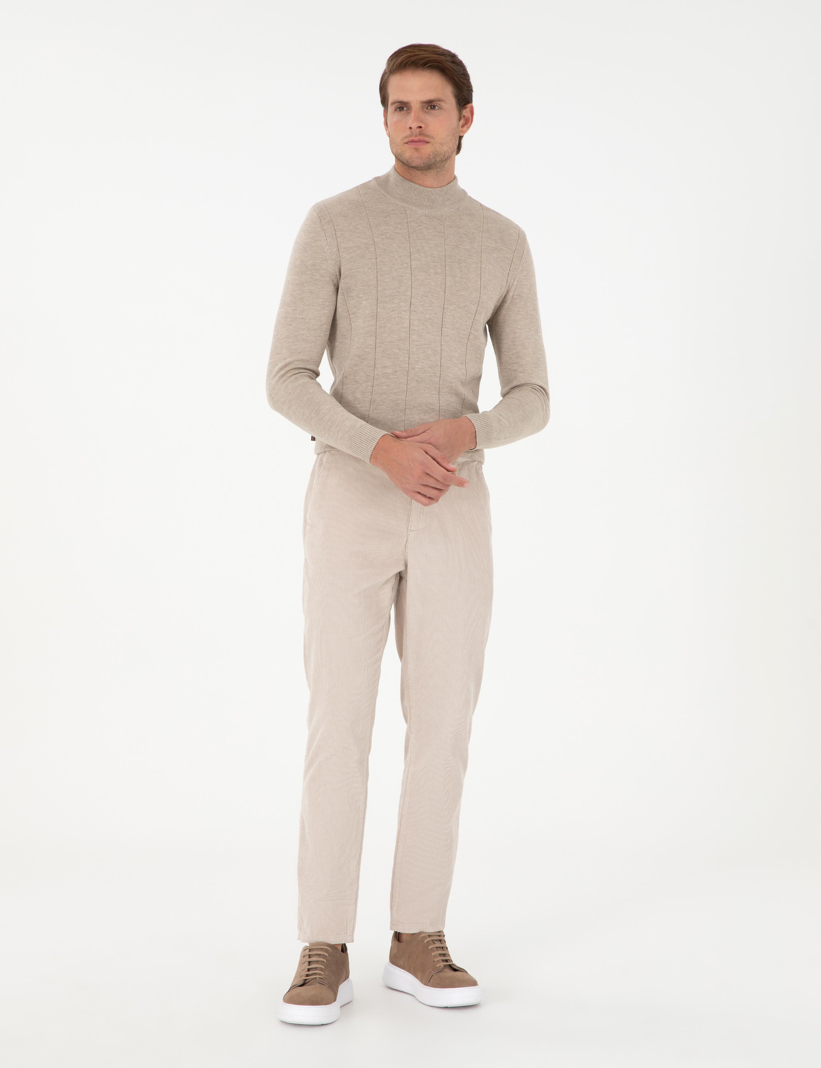 Bej Carrot Fit Kadife Kanvas Pantolon