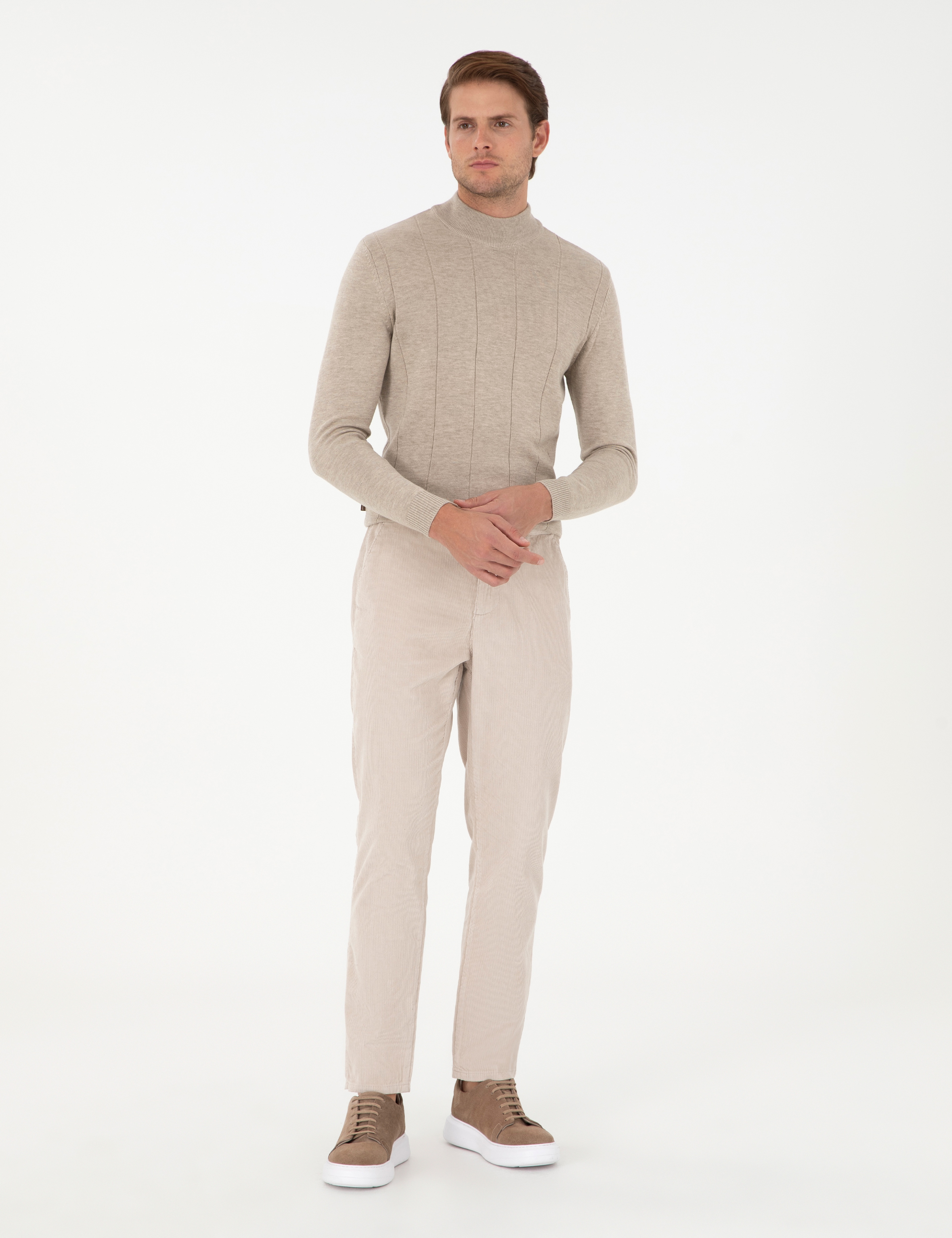 Bej Carrot Fit Kadife Kanvas Pantolon - Image 1