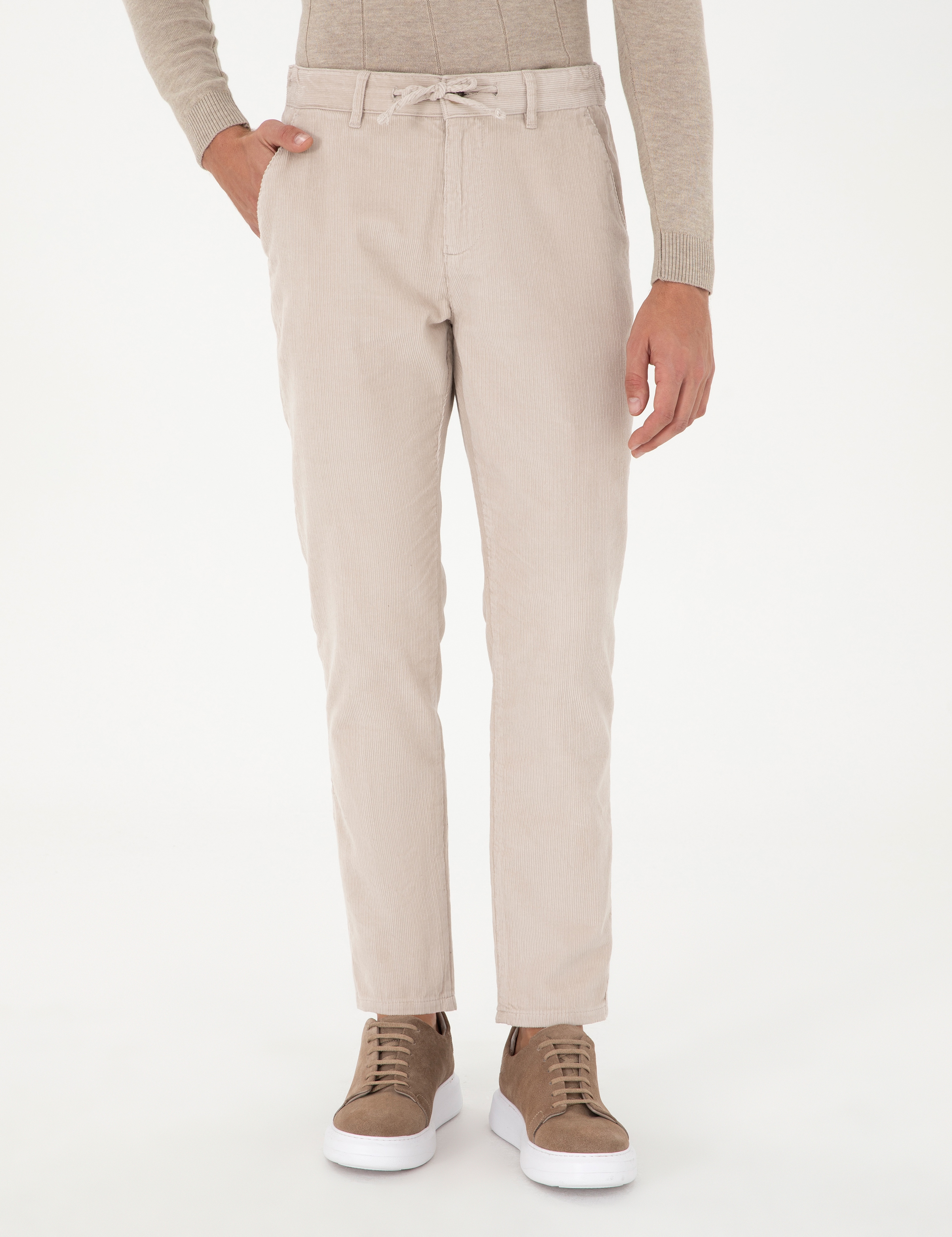 Bej Carrot Fit Kadife Kanvas Pantolon - Image 2
