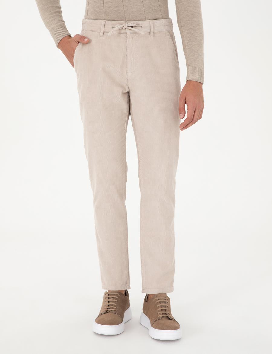 Bej Carrot Fit Kadife Kanvas Pantolon