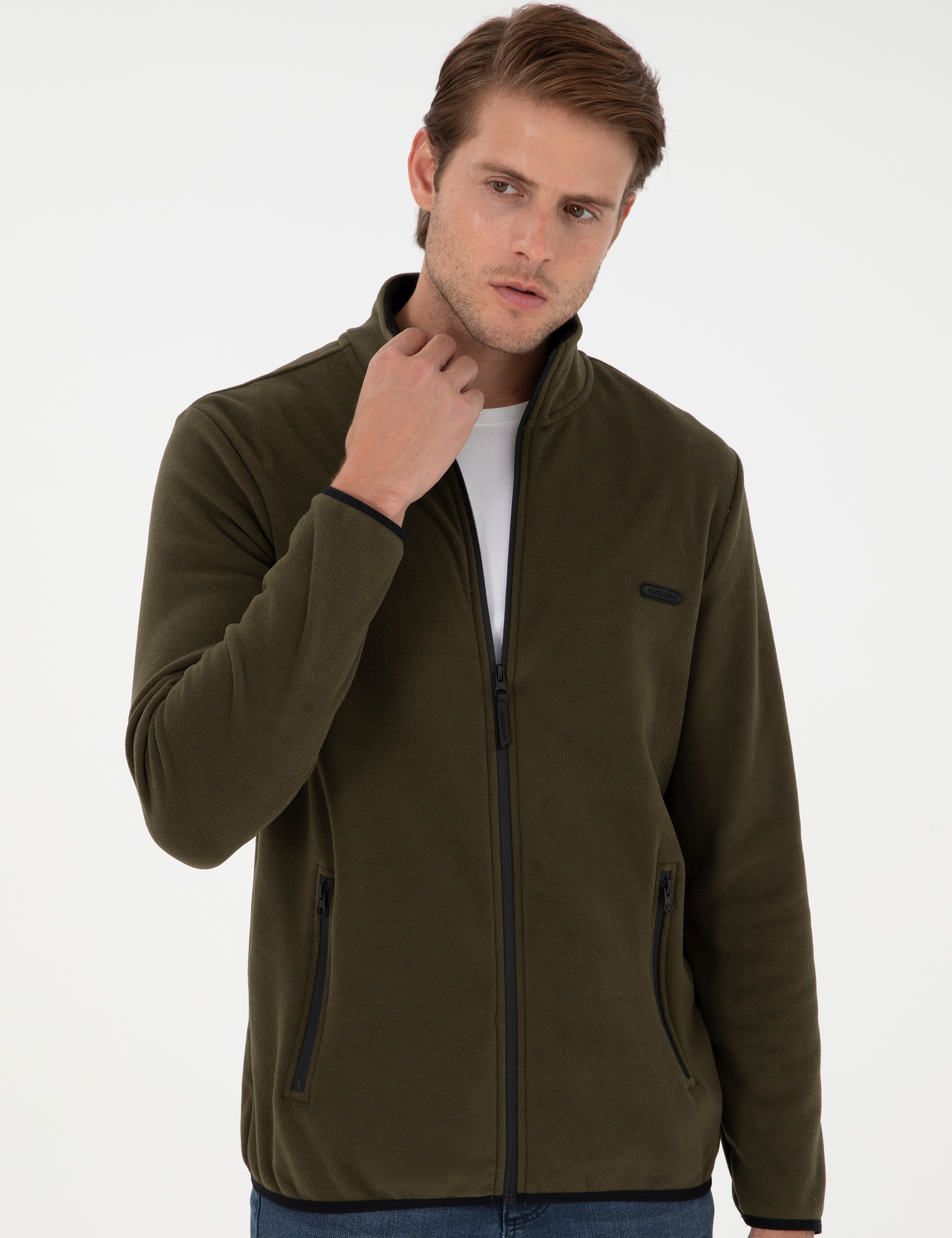 Haki Regular Fit Polar Hırka - Image 3