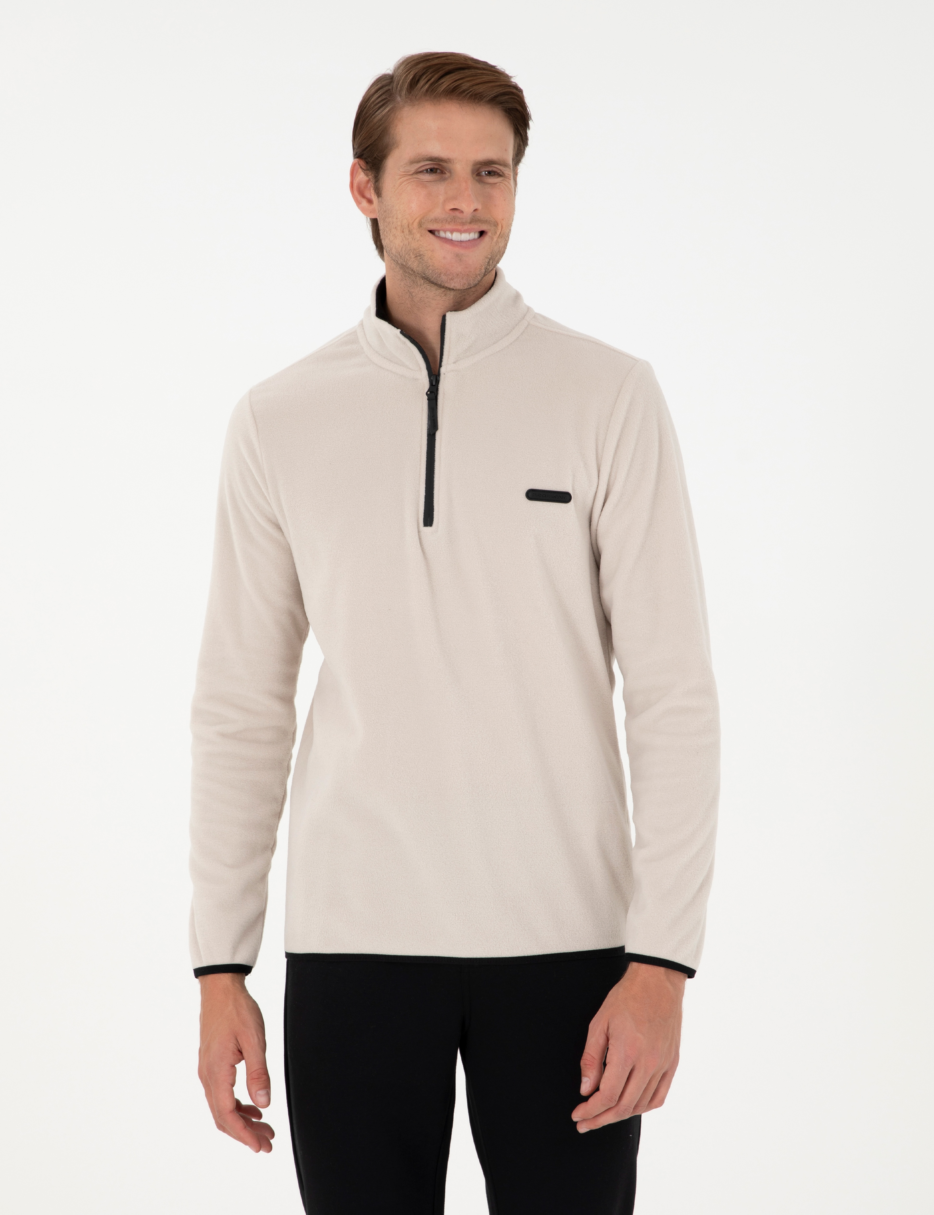 Taş Regular Fit Yarım Fermuarlı Polar Sweatshirt - Image 1