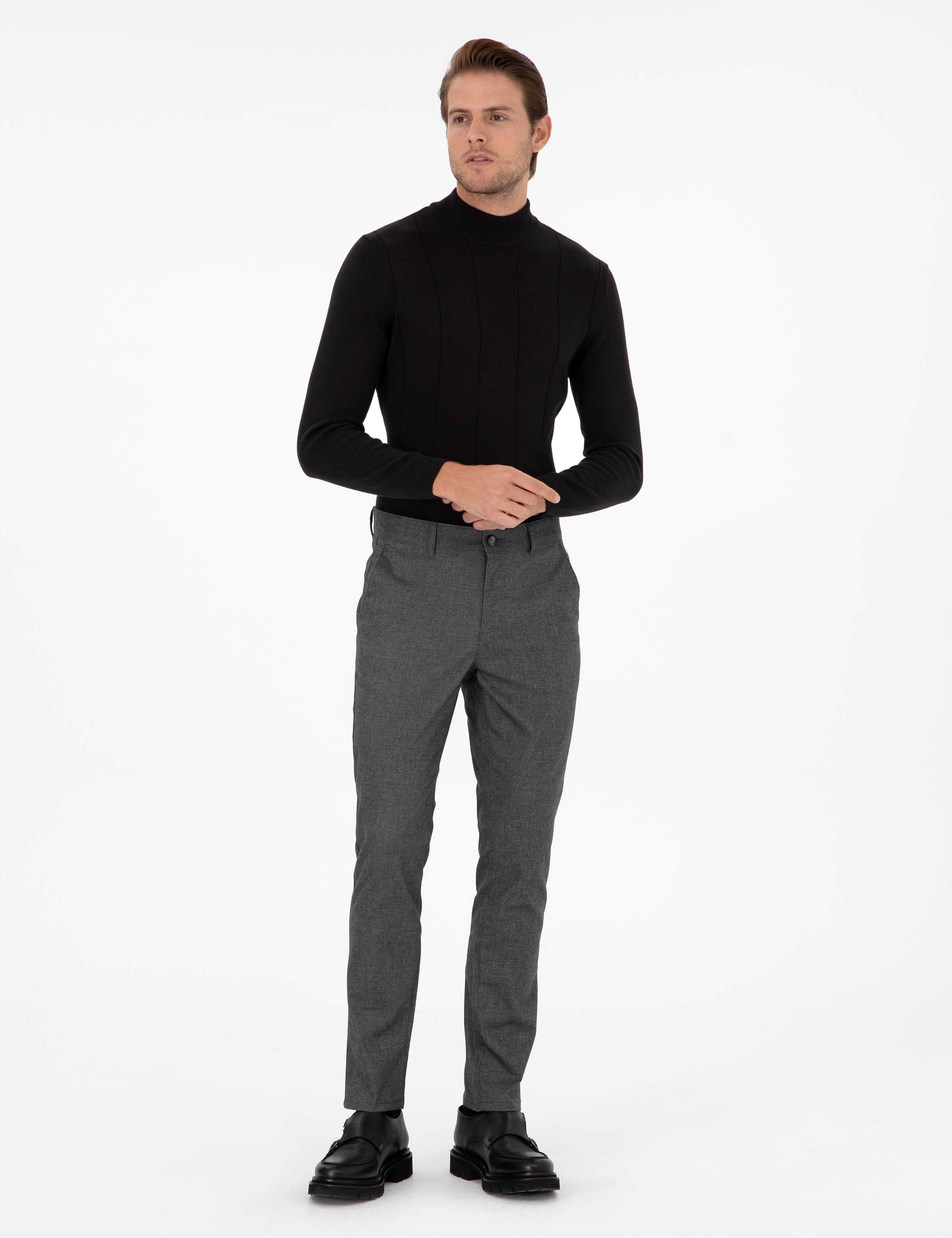 Gri Slim Fit Kanvas Pantolon - Image 1