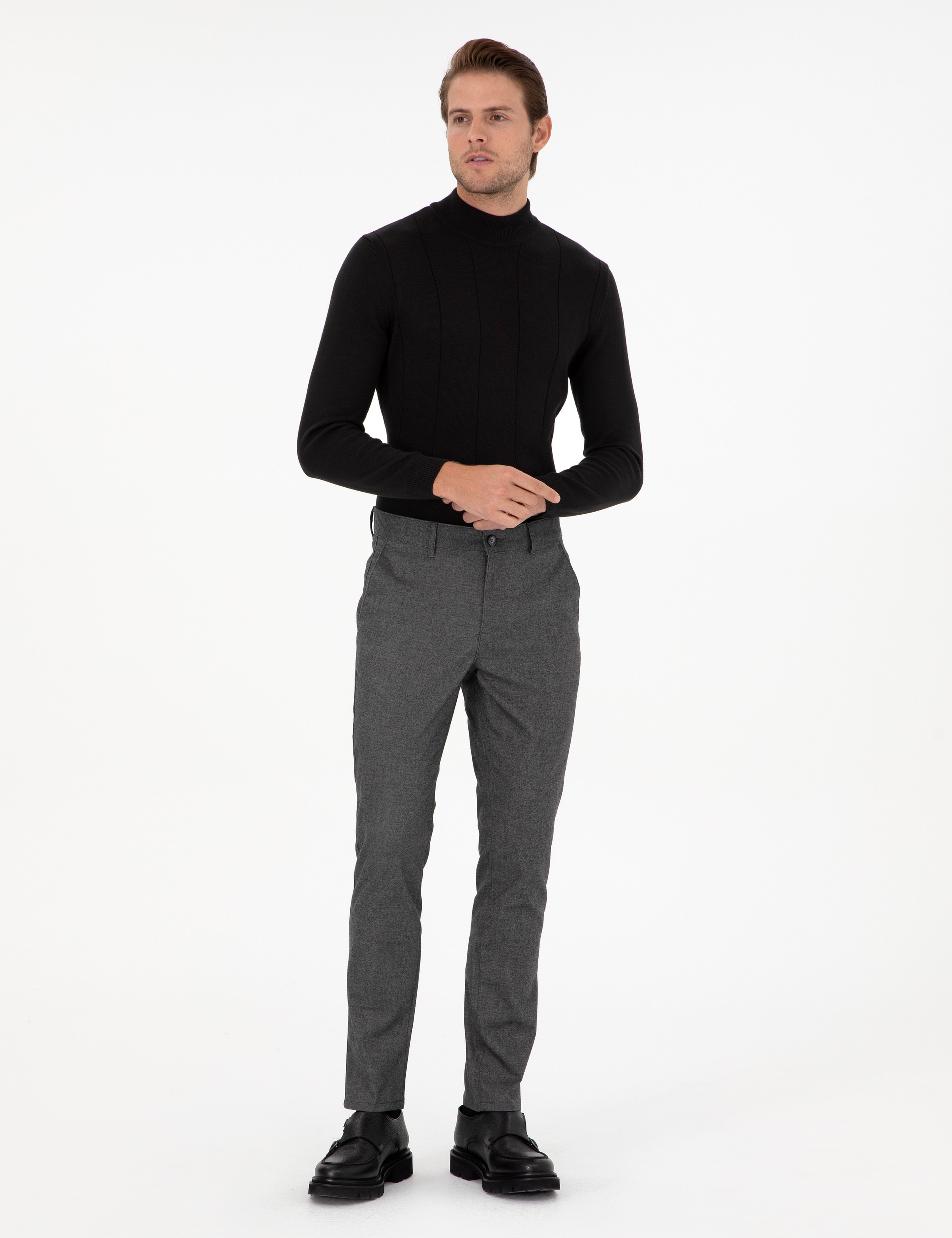 Gri Slim Fit Kanvas Pantolon