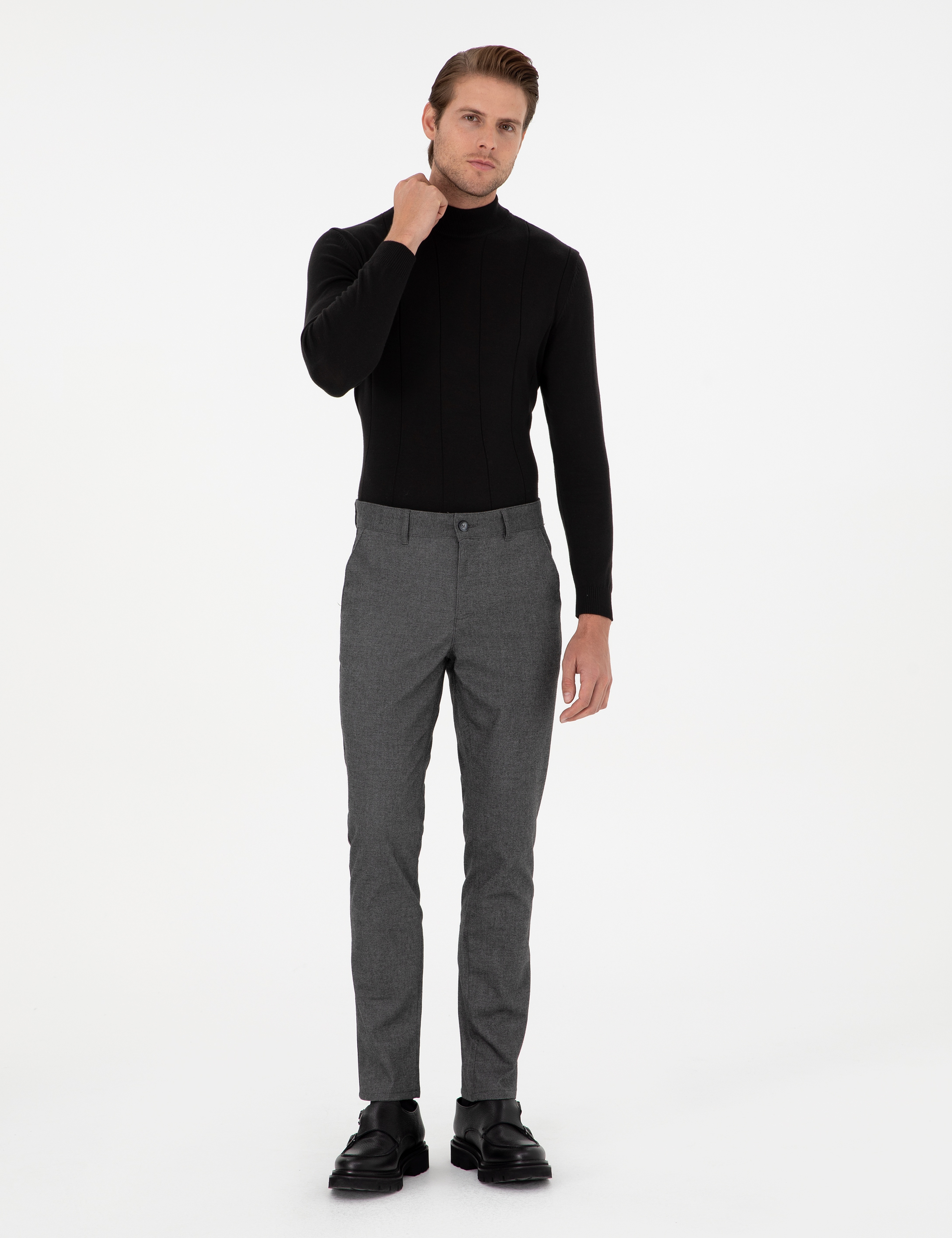 Gri Slim Fit Kanvas Pantolon - Image 3