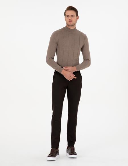 Kahverengi Slim Fit Çizgili Kanvas Pantolon - 50299528101