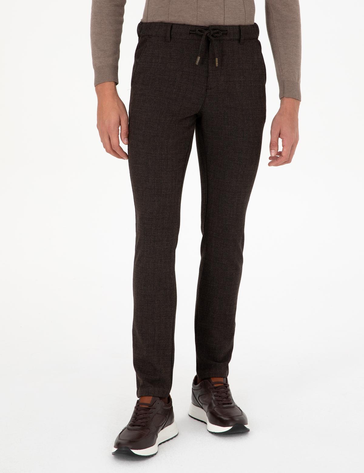 Kahverengi Slim Fit Beli Lastikli Bağcıklı Kanvas Pantolon - 50292190059