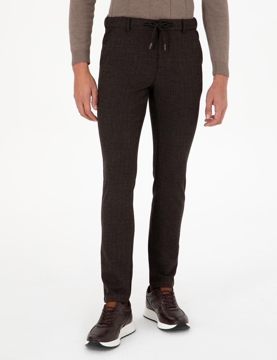 Kahverengi Slim Fit Beli Lastikli Bağcıklı Kanvas Pantolon