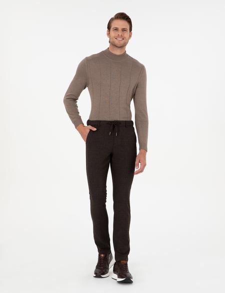 Kahverengi Slim Fit Beli Lastikli Bağcıklı Kanvas Pantolon - 50292190059