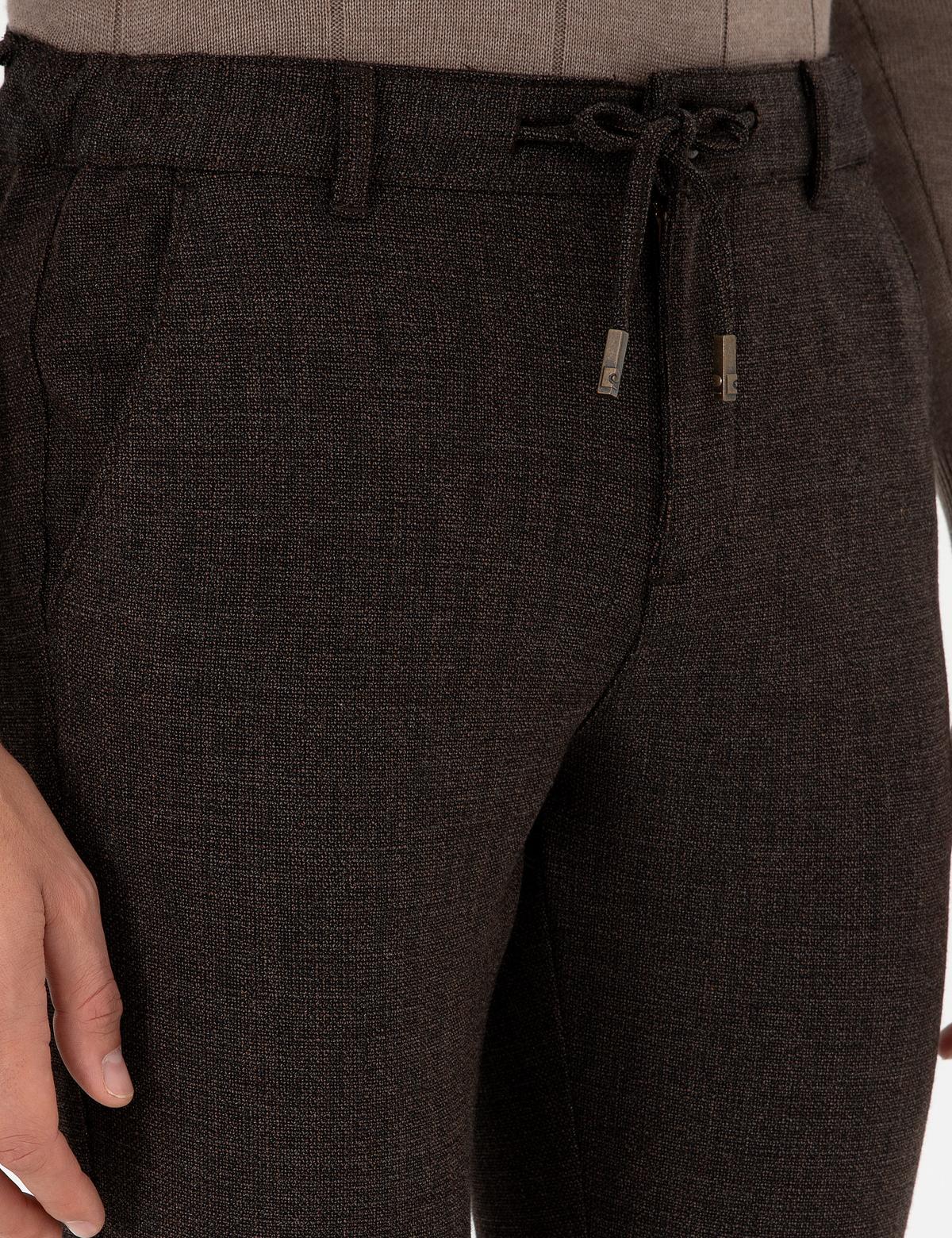 Kahverengi Slim Fit Beli Lastikli Bağcıklı Kanvas Pantolon - 50292190059