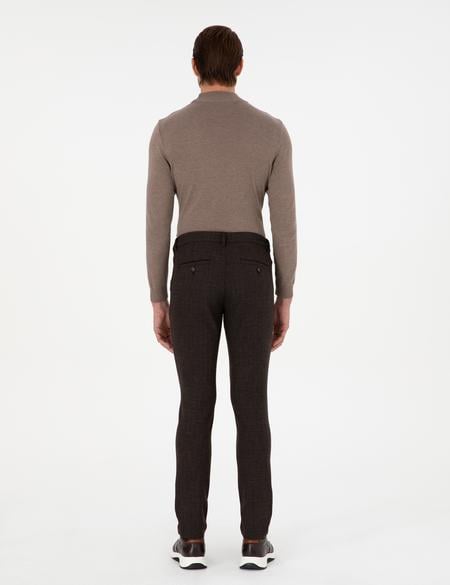 Kahverengi Slim Fit Beli Lastikli Bağcıklı Kanvas Pantolon - 50292190059