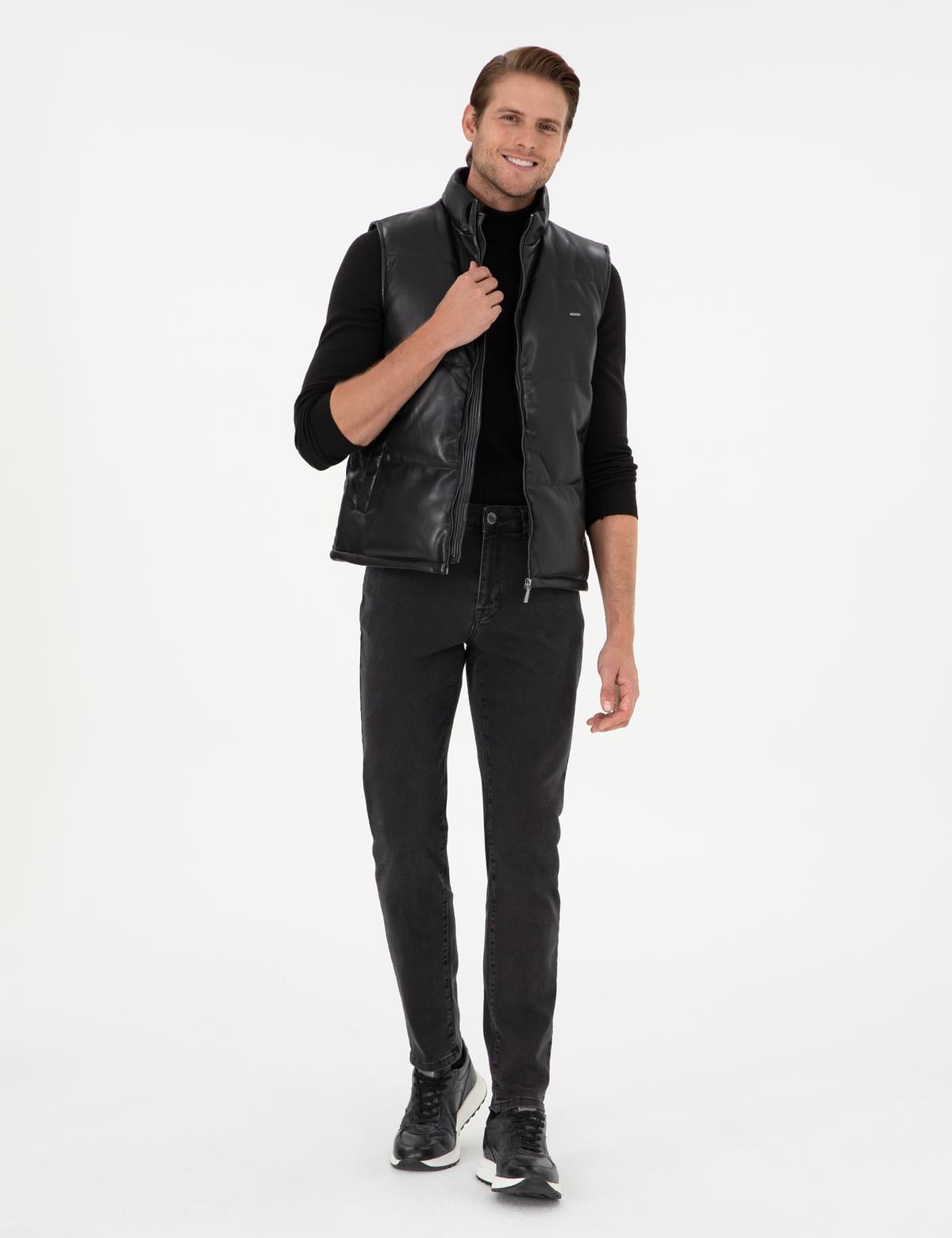 Siyah Suni Deri Yelek - 50300553004