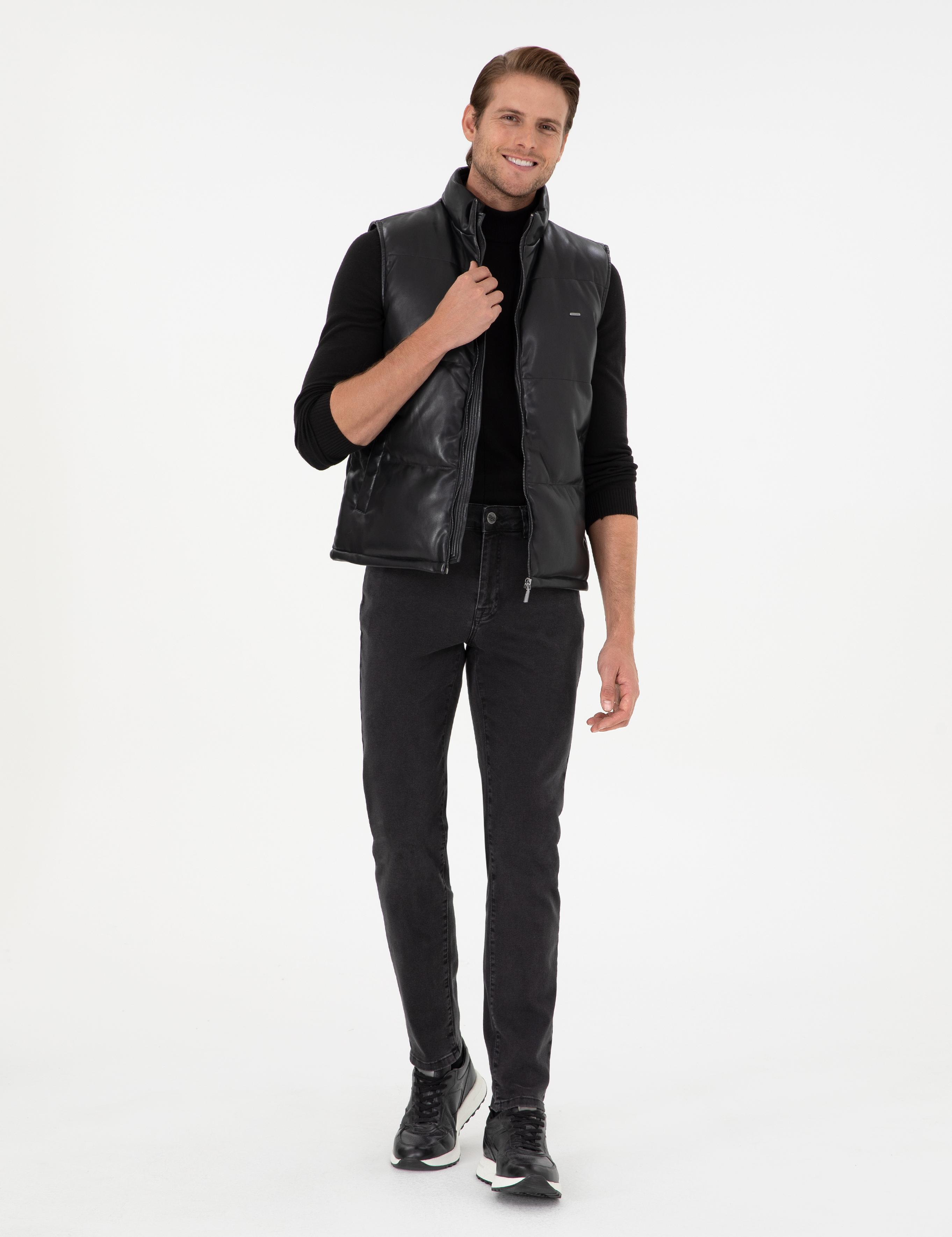 Siyah Suni Deri Yelek