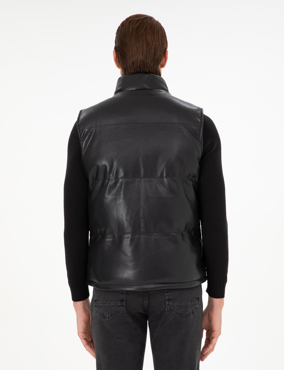 Siyah Suni Deri Yelek - 50300553004