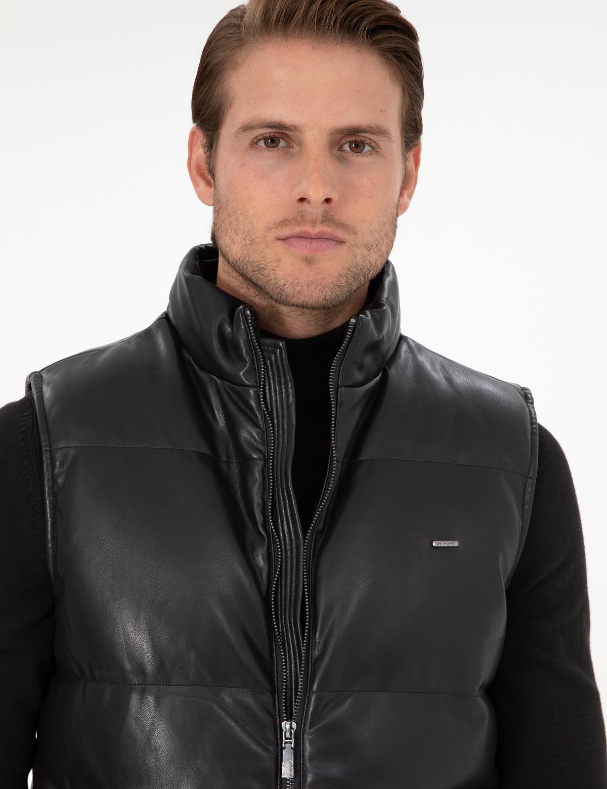 Siyah Suni Deri Yelek - 50300553004