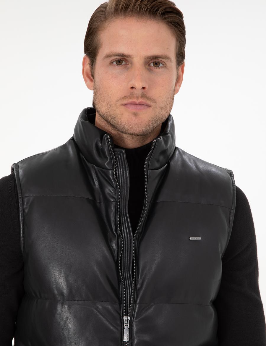 Siyah Suni Deri Yelek