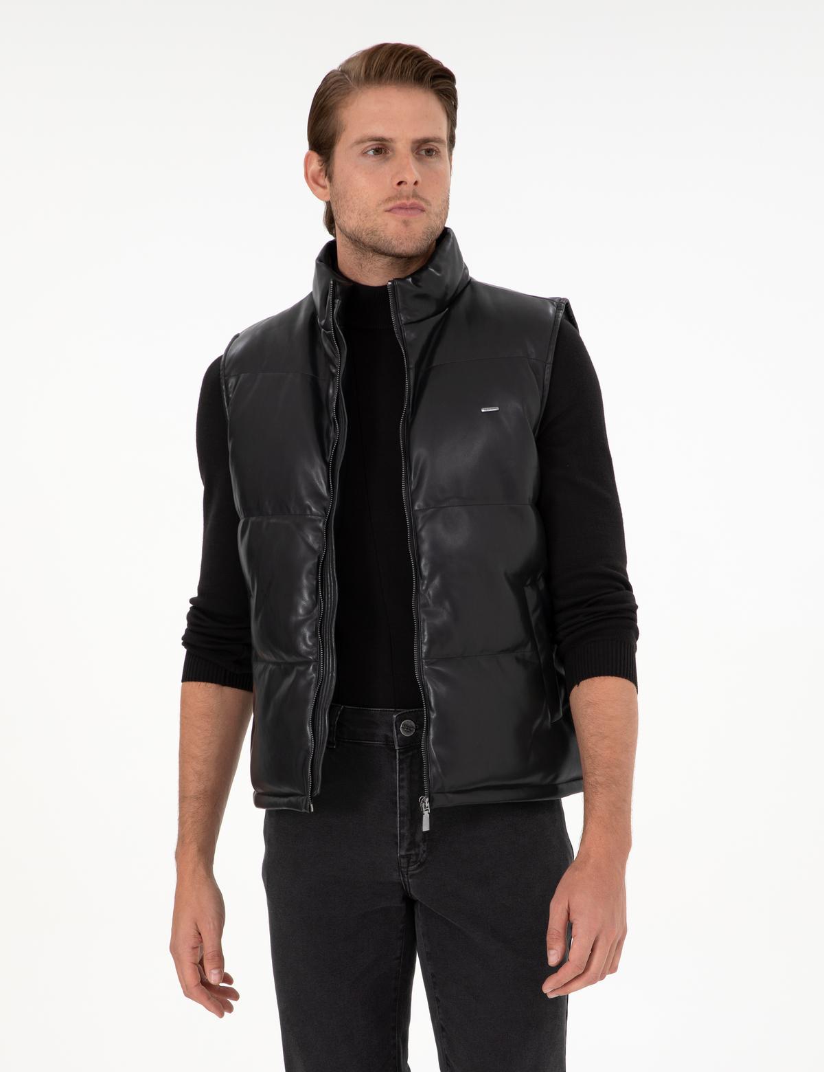 Siyah Suni Deri Yelek