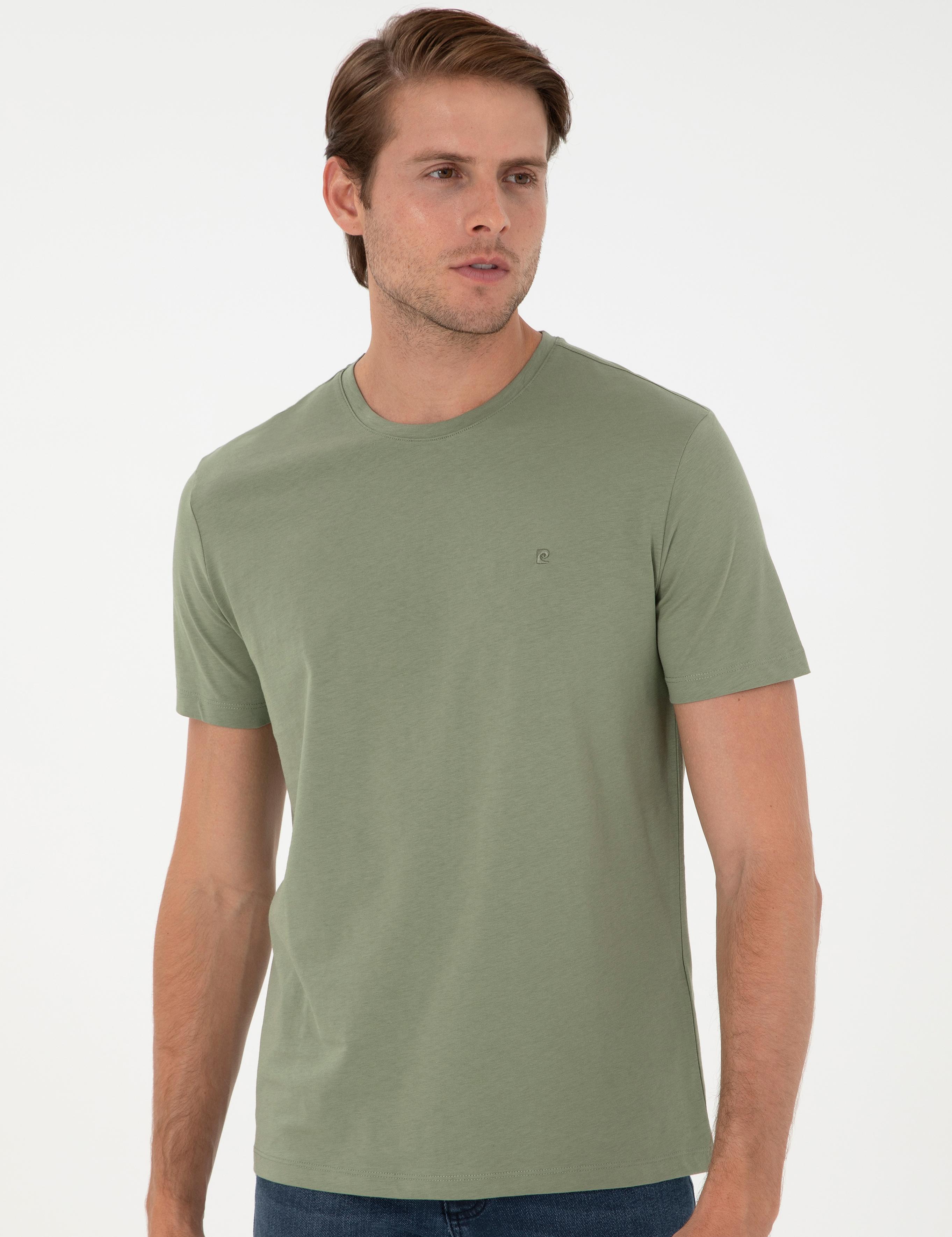 Haki %100 Pamuk Slim Fit Bisiklet Yaka Basic Tişört