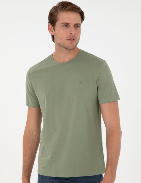 Haki %100 Pamuk Slim Fit Bisiklet Yaka Basic Tişört - 50306359023