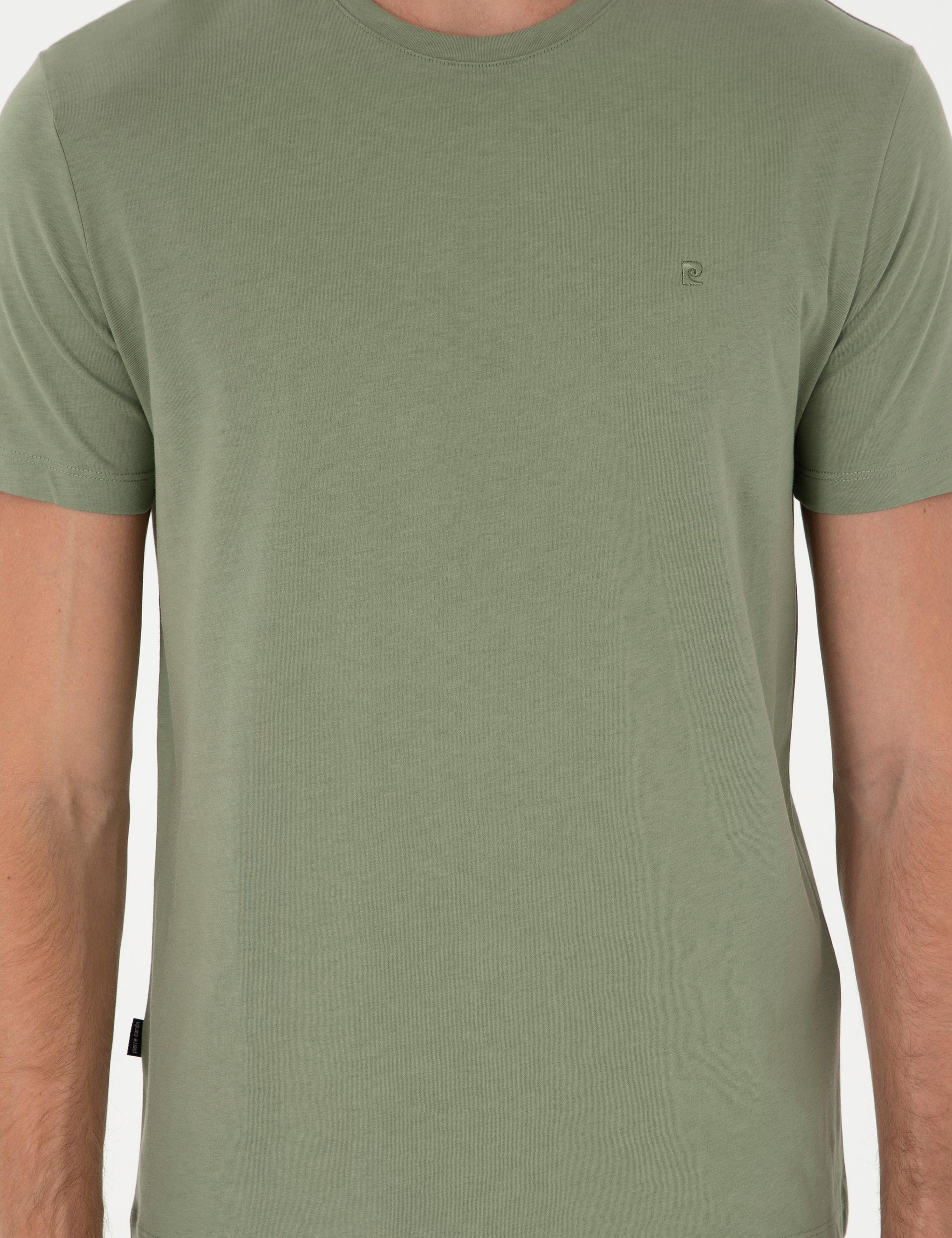 Haki %100 Pamuk Slim Fit Bisiklet Yaka Basic Tişört