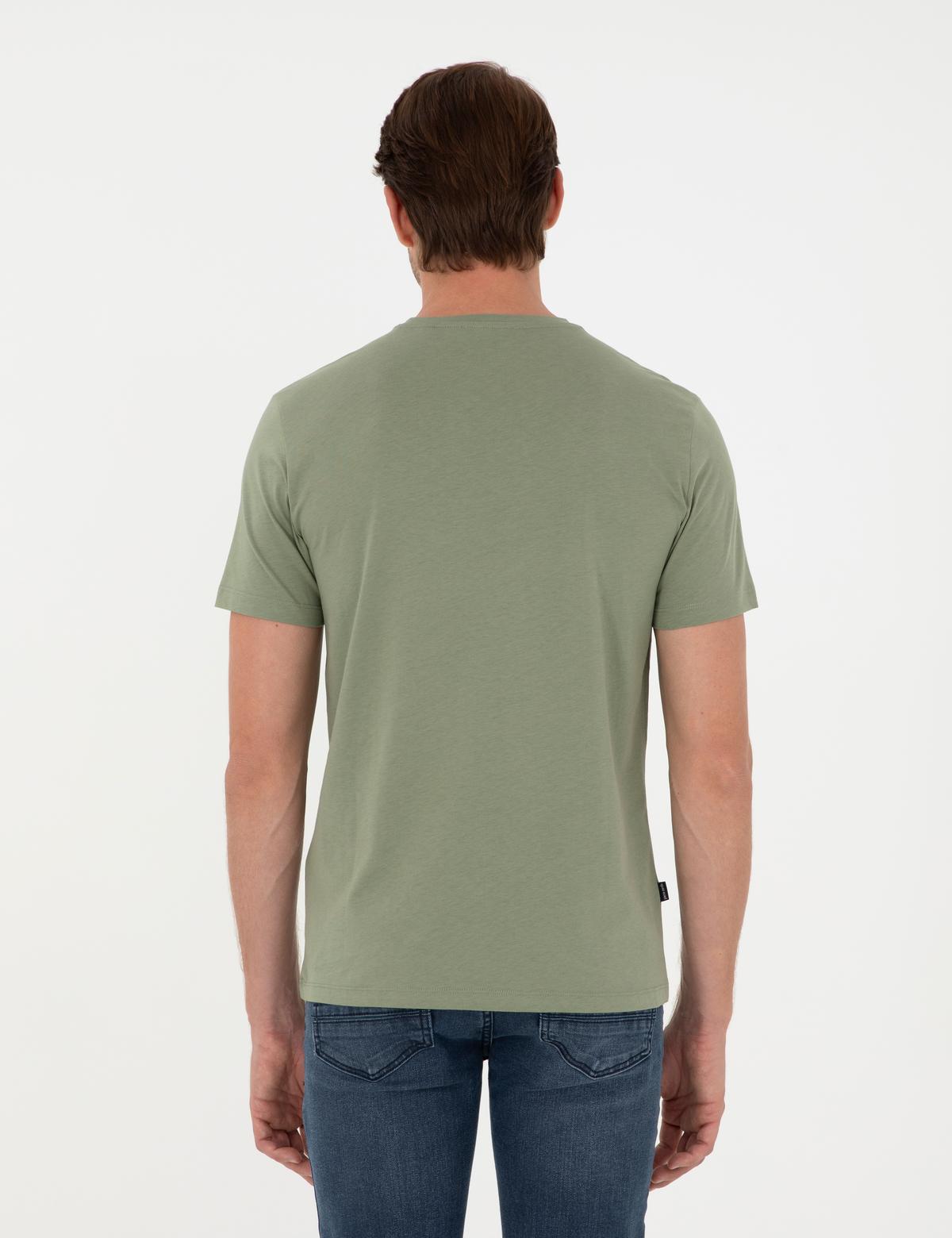 Haki %100 Pamuk Slim Fit Bisiklet Yaka Basic Tişört - 50306359023