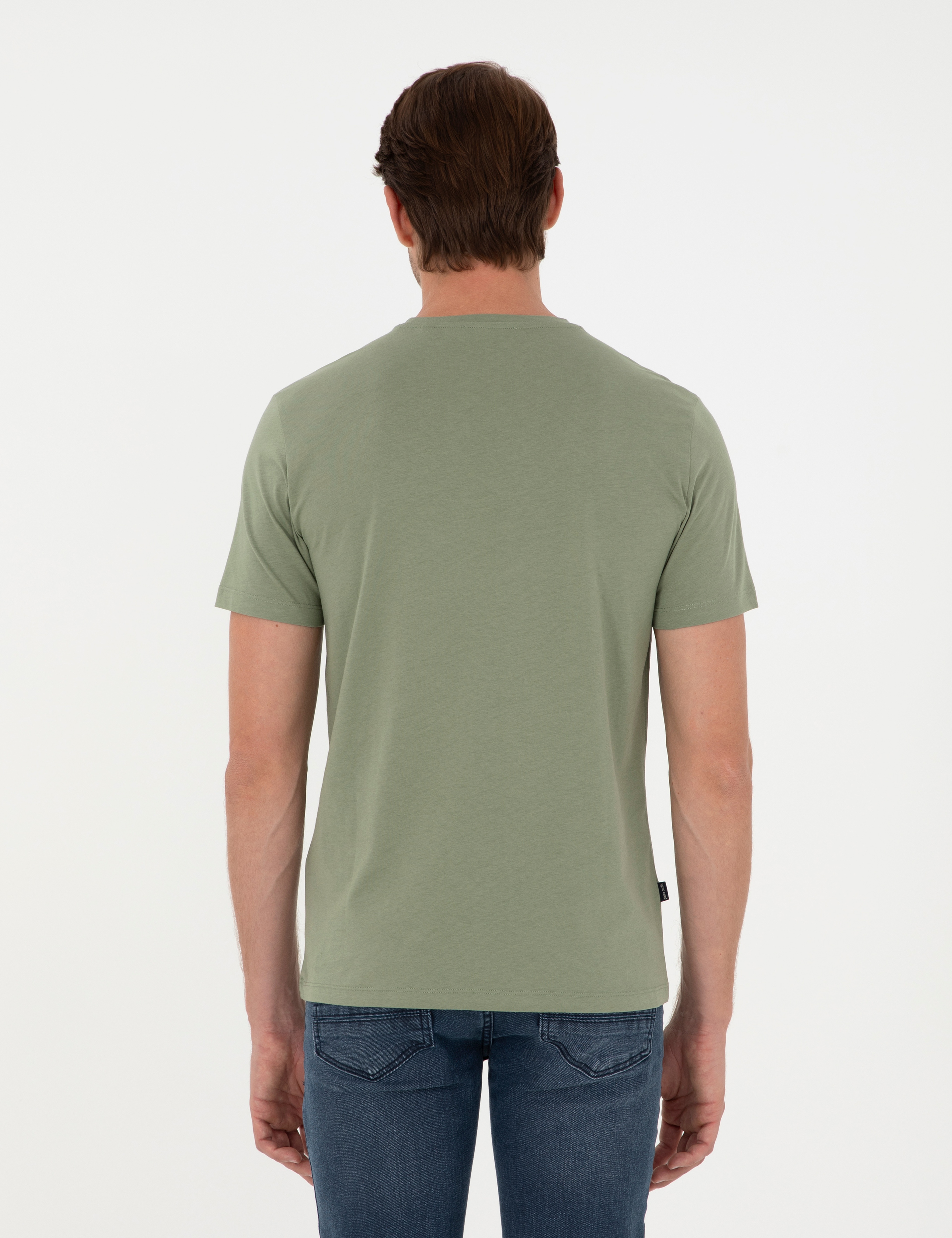 Haki Slim Fit %100 Pamuk Bisiklet Yaka Basic Tişört - Image 5
